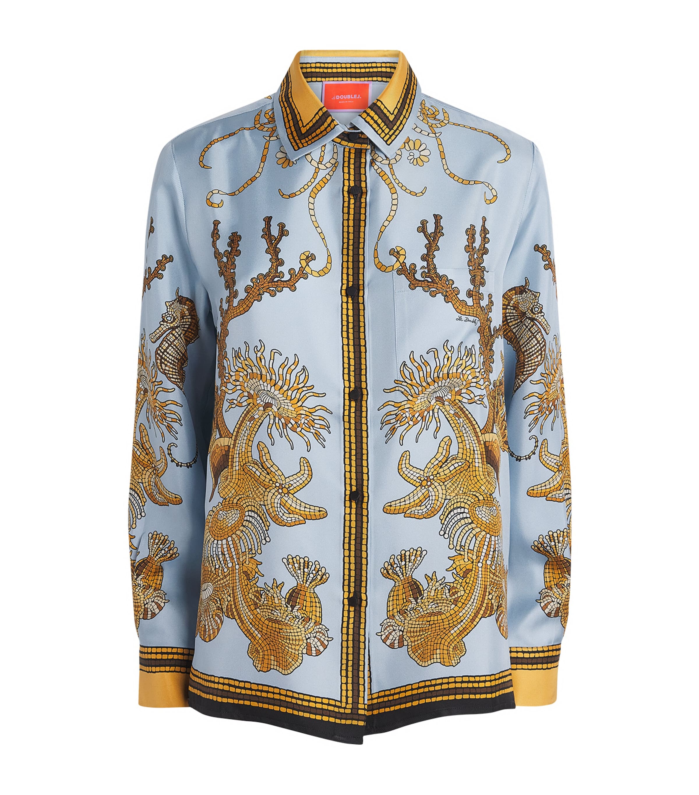 La Doublej Silk Printed Shirt In Blue