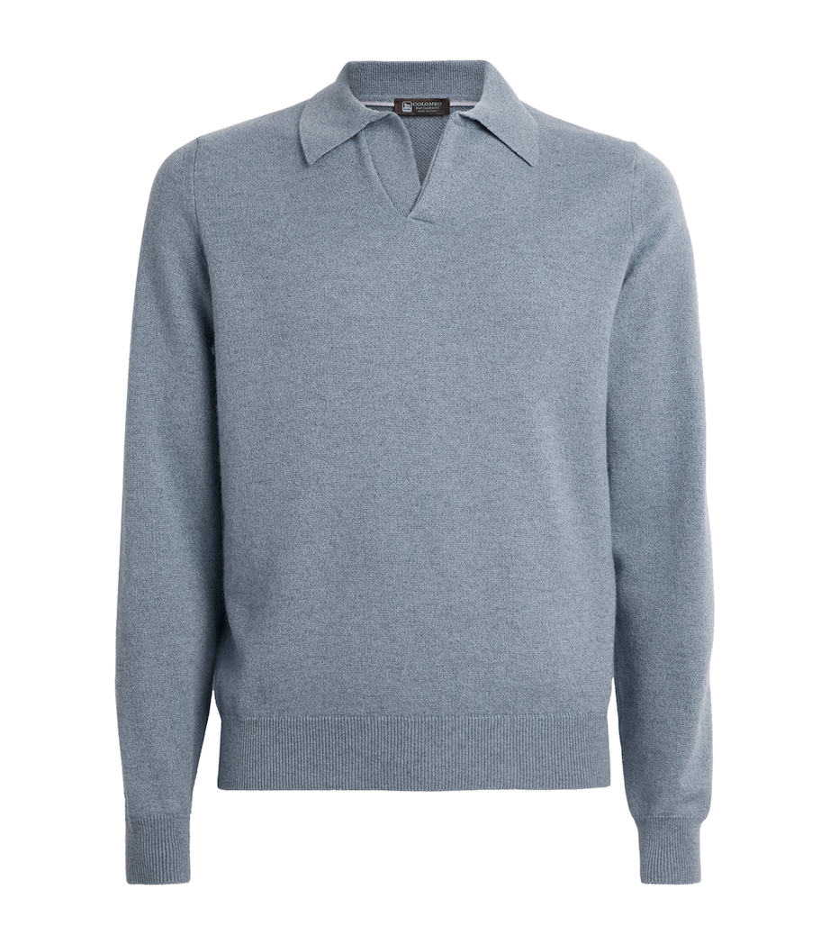 Colombo Mens Kid Cashmere Johnny Collar Sweater Light Blue Image 1