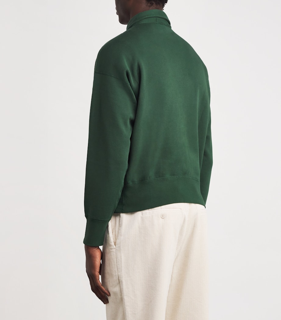 Cotton-Blend Logo Print Quarter-Zip Sweatshirt GRASS Image 4