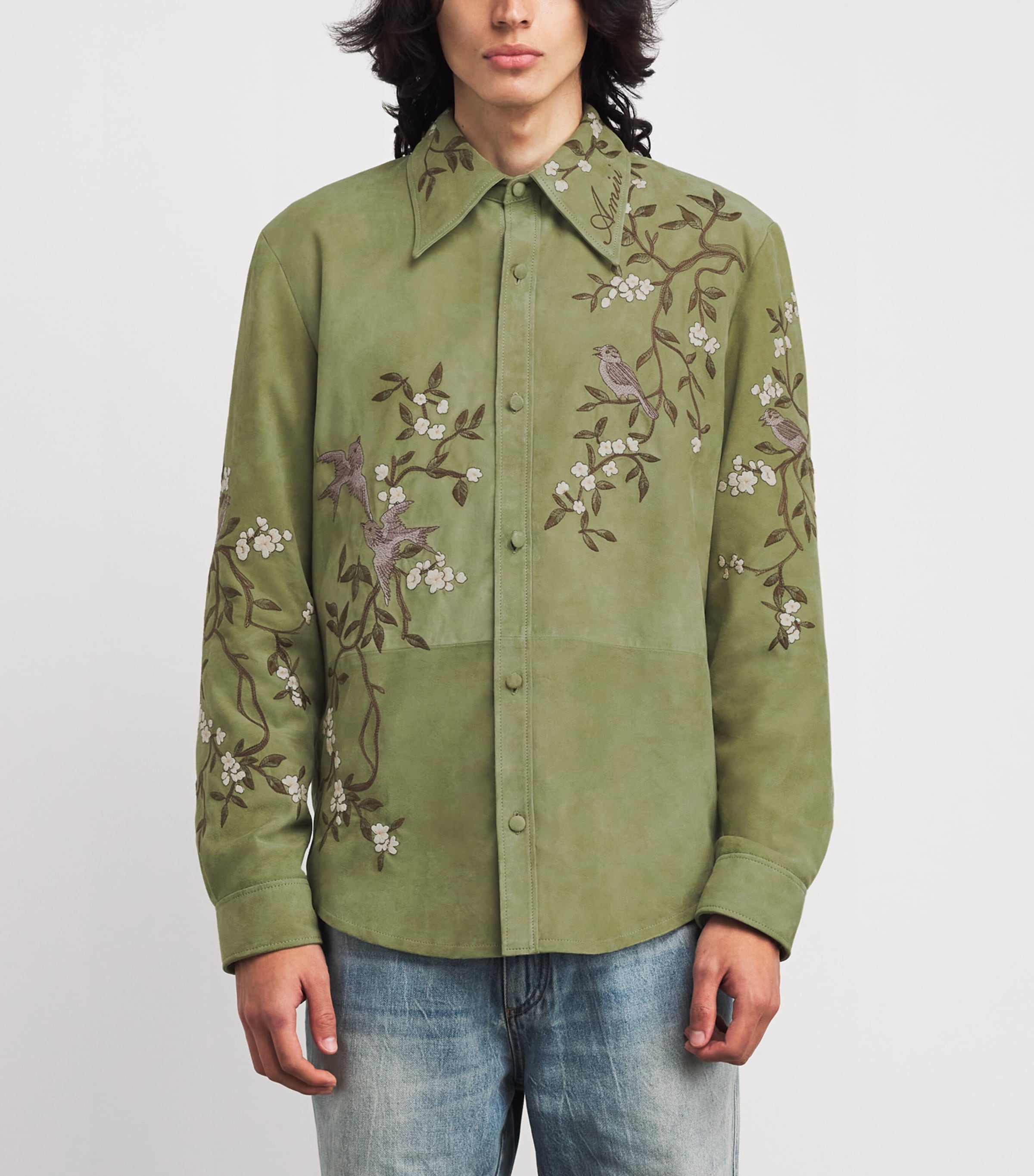 Suede Embroidered Shirt GREEN TEA Image 3