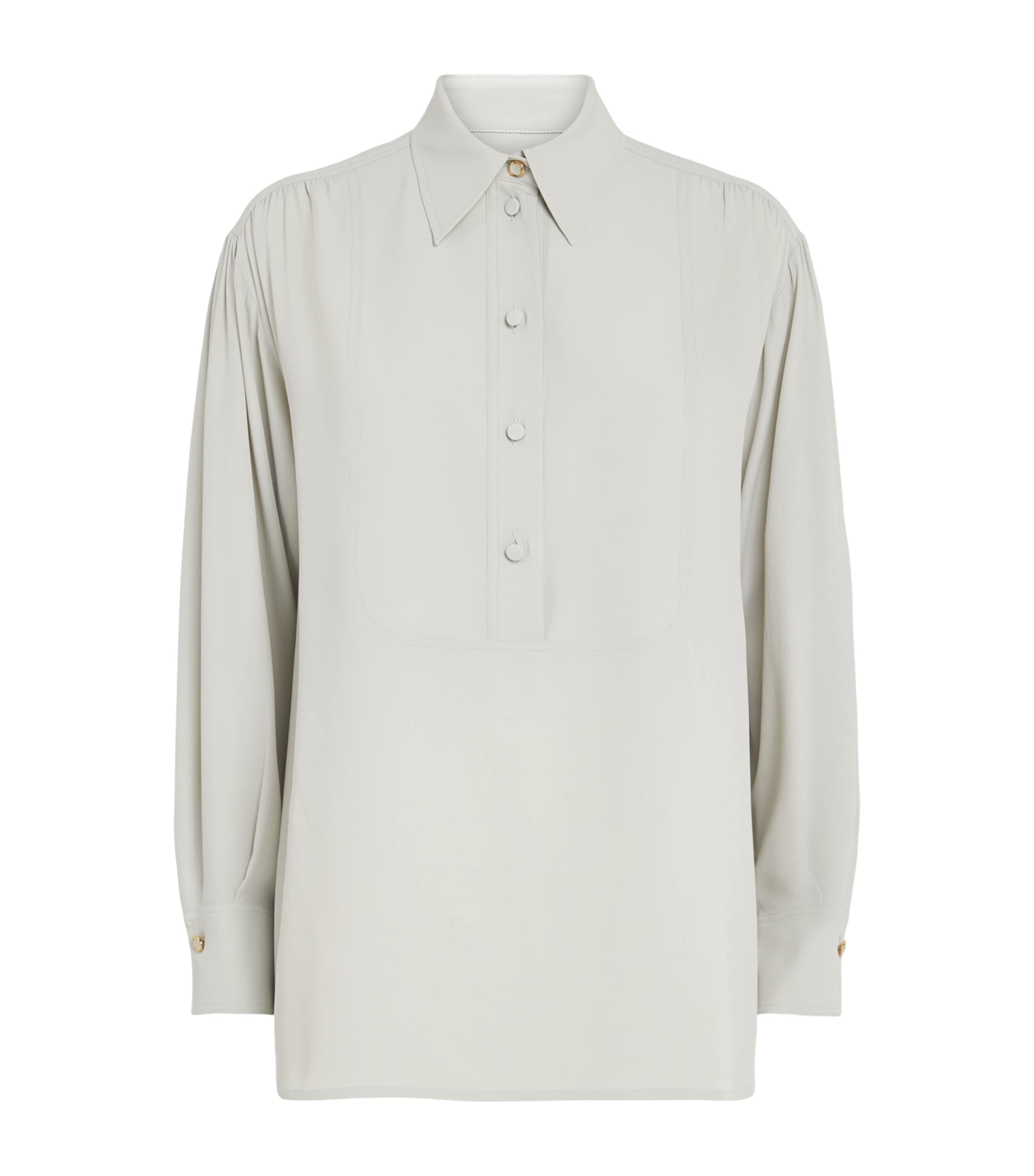 Agnona Gathered Blouse Light Grey Sage Grey