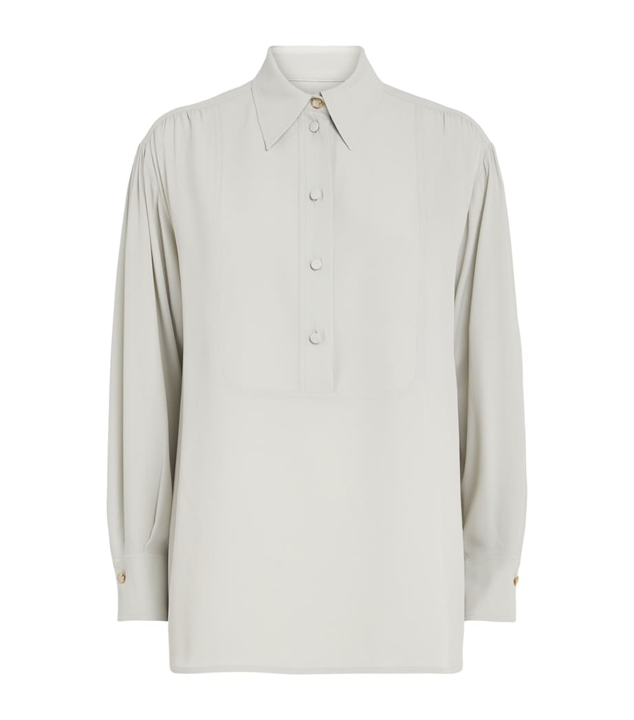 Agnona Womens Gathered Blouse Light Grey Sage Grey Image 1