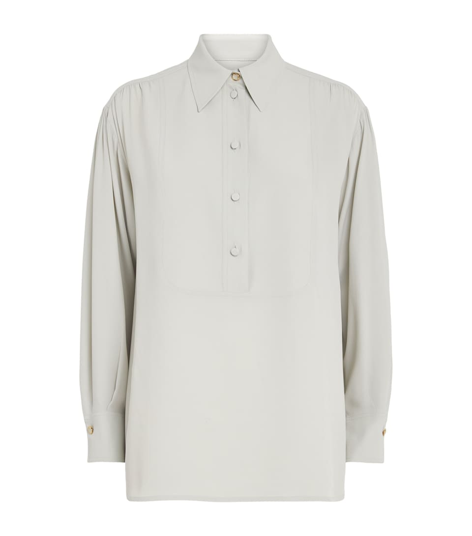 Agnona Gathered Blouse Light Grey Sage Grey