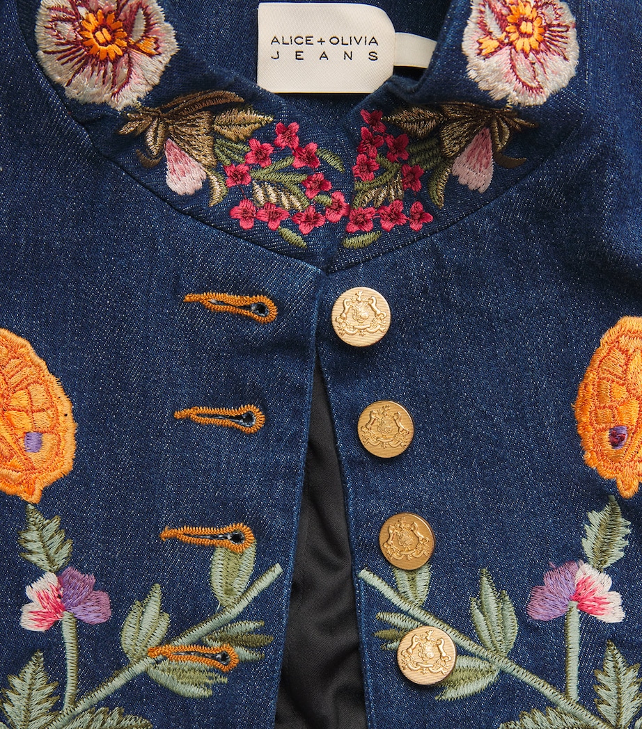 Alice+Olivia Womens Embroidered Emerson Denim Jacket Drk Mlti Image 6
