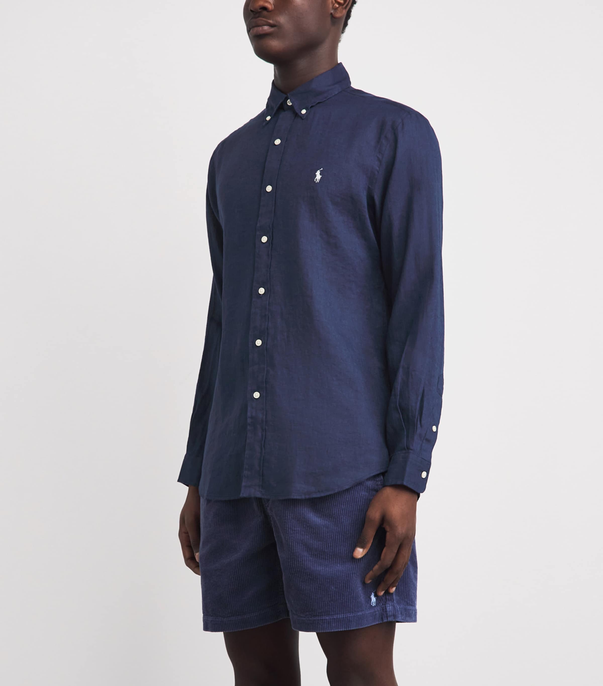 Polo Ralph Lauren Mens Linen Custom-Fit Shirt Nwprt Nvy W/ Whte Pp Image 4