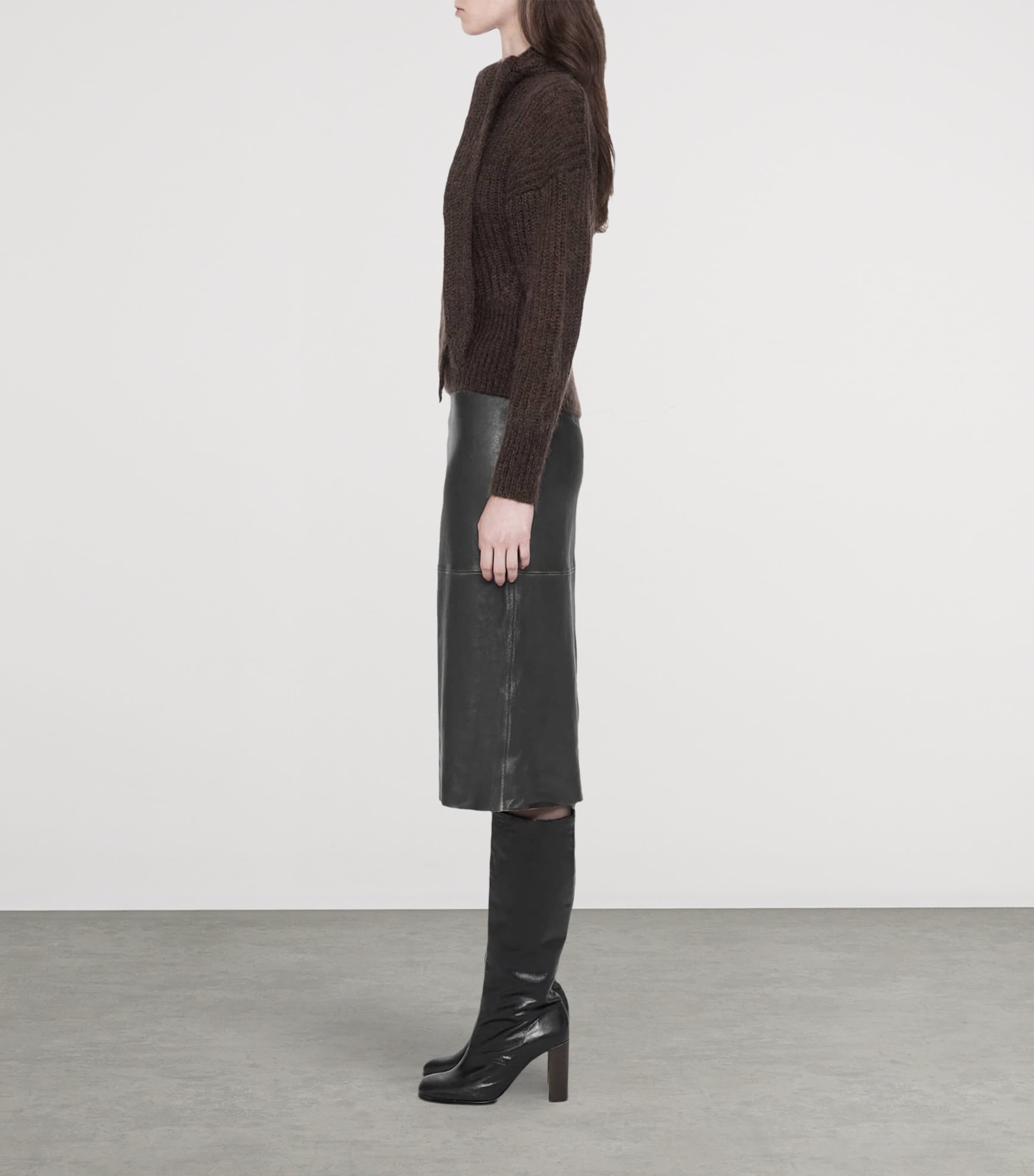 AllSaints Leather Olivia Midi Skirt Black/brown Image 8
