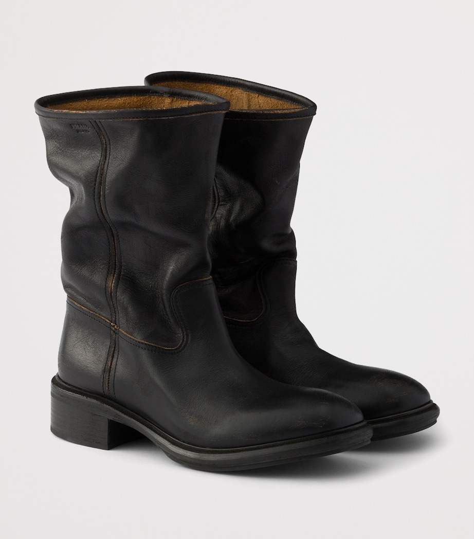 Prada Leather Vintage-Effect Mid-Calf Boots 30 Black Image 2
