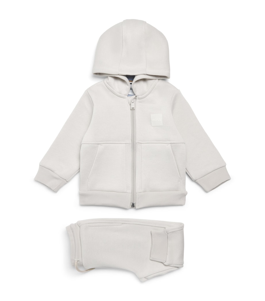 BOSS Kidswear Patch Logo Hoodie and Sweatpants Set (3 Months-3 Years) Ivory Image 1