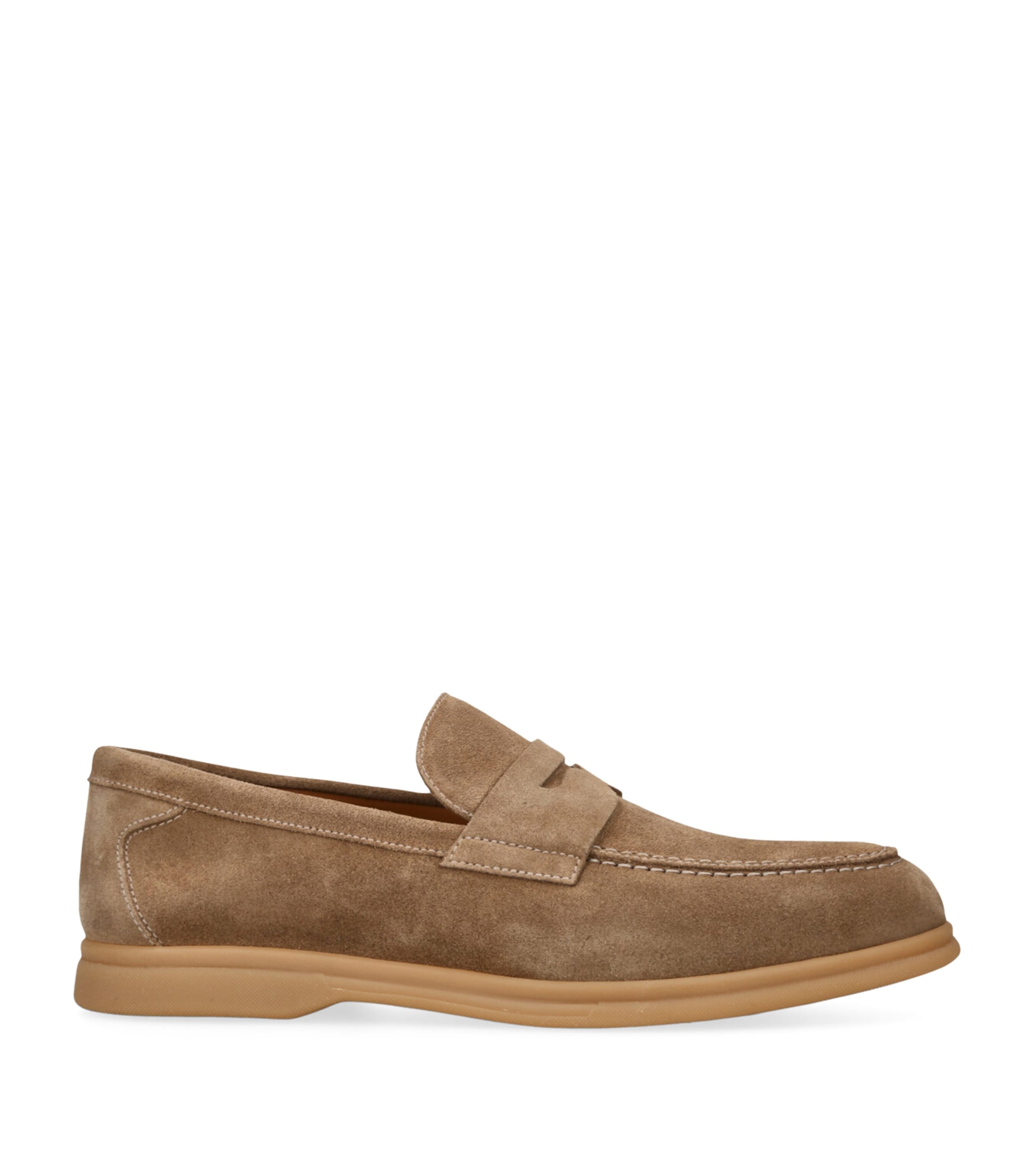 Doucal's Suede Wash Penny Loafers In Brown