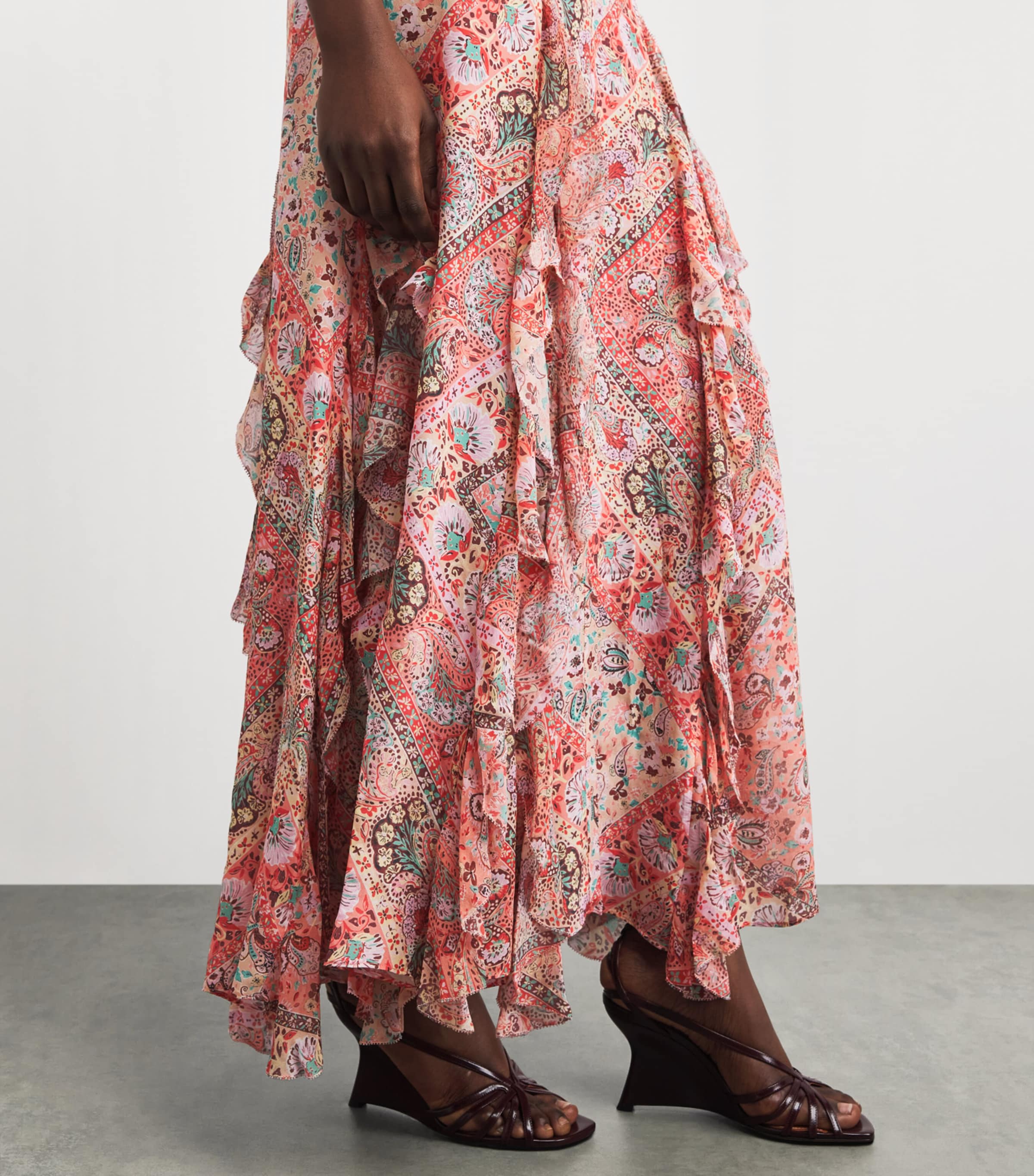 Rixo Womens Silk Printed Ambika Maxi Dress Bttrfly Paisley Orng Image 3