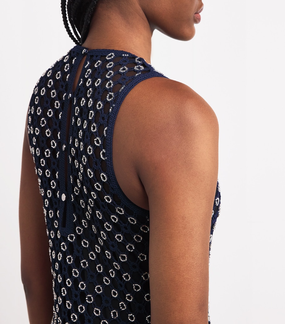 Crochet Beaded Midi Dress NAVY Image 4