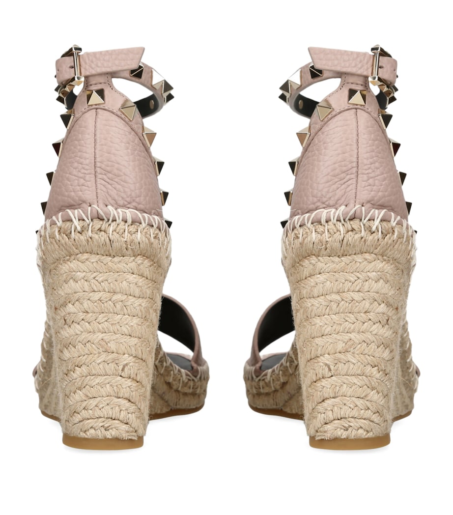 Valentino Garavani Leather Rockstud Espadrille Wedges 105 Blush Image 3