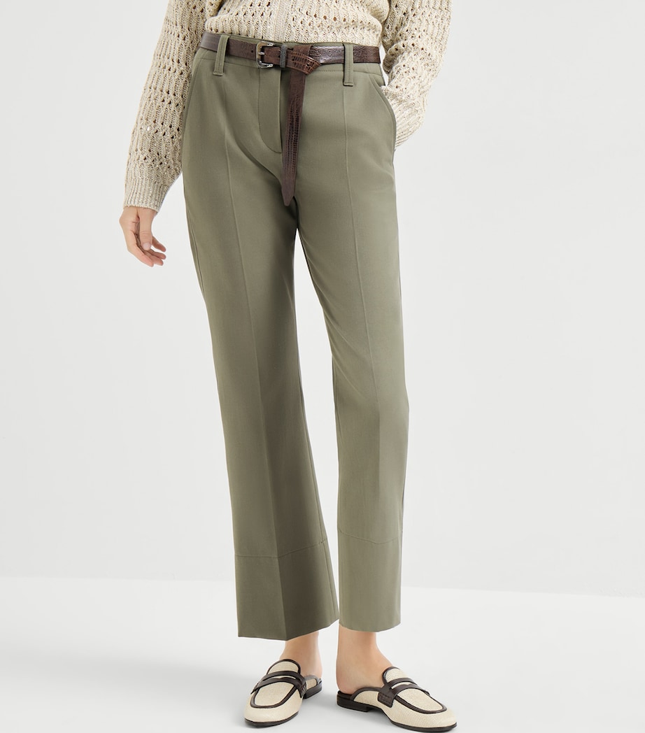 Brunello Cucinelli Womens Stretch-Cotton Flared Trousers Image 3