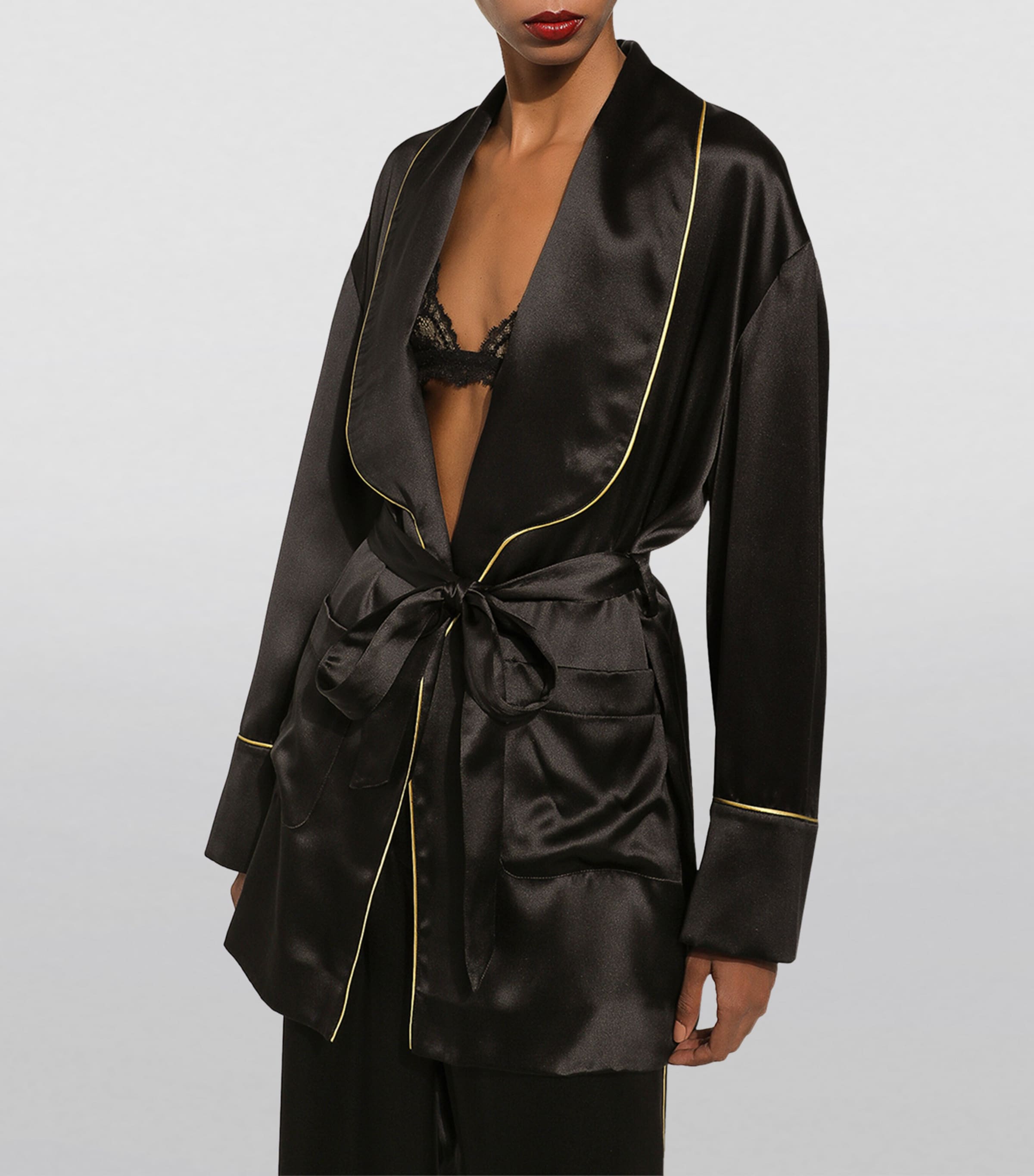 Silk Belted Robe N0000-BLACK Image 3