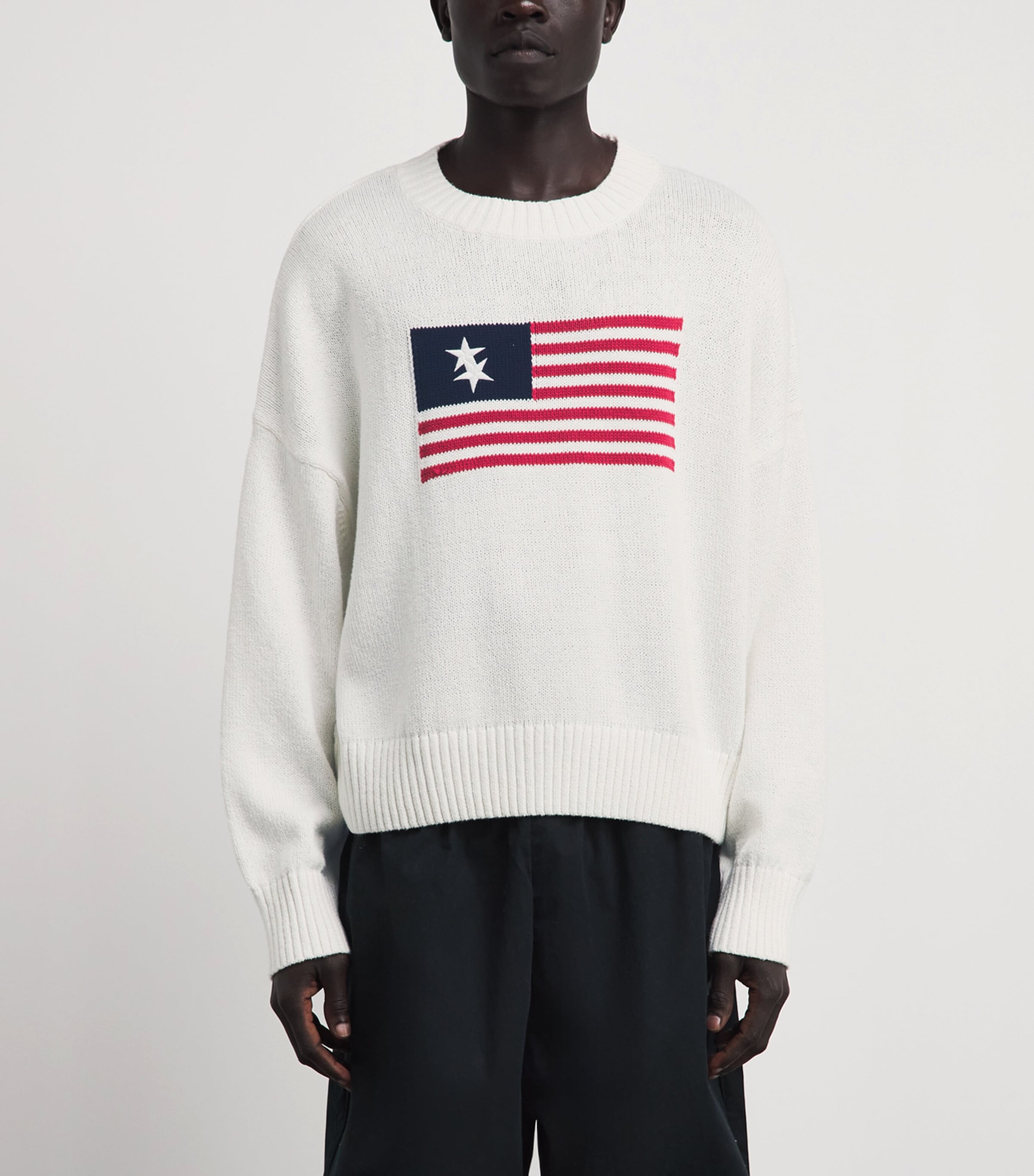 Cole Buxton Mens Cotton Two-Star Flag Sweater Vintage White Image 4