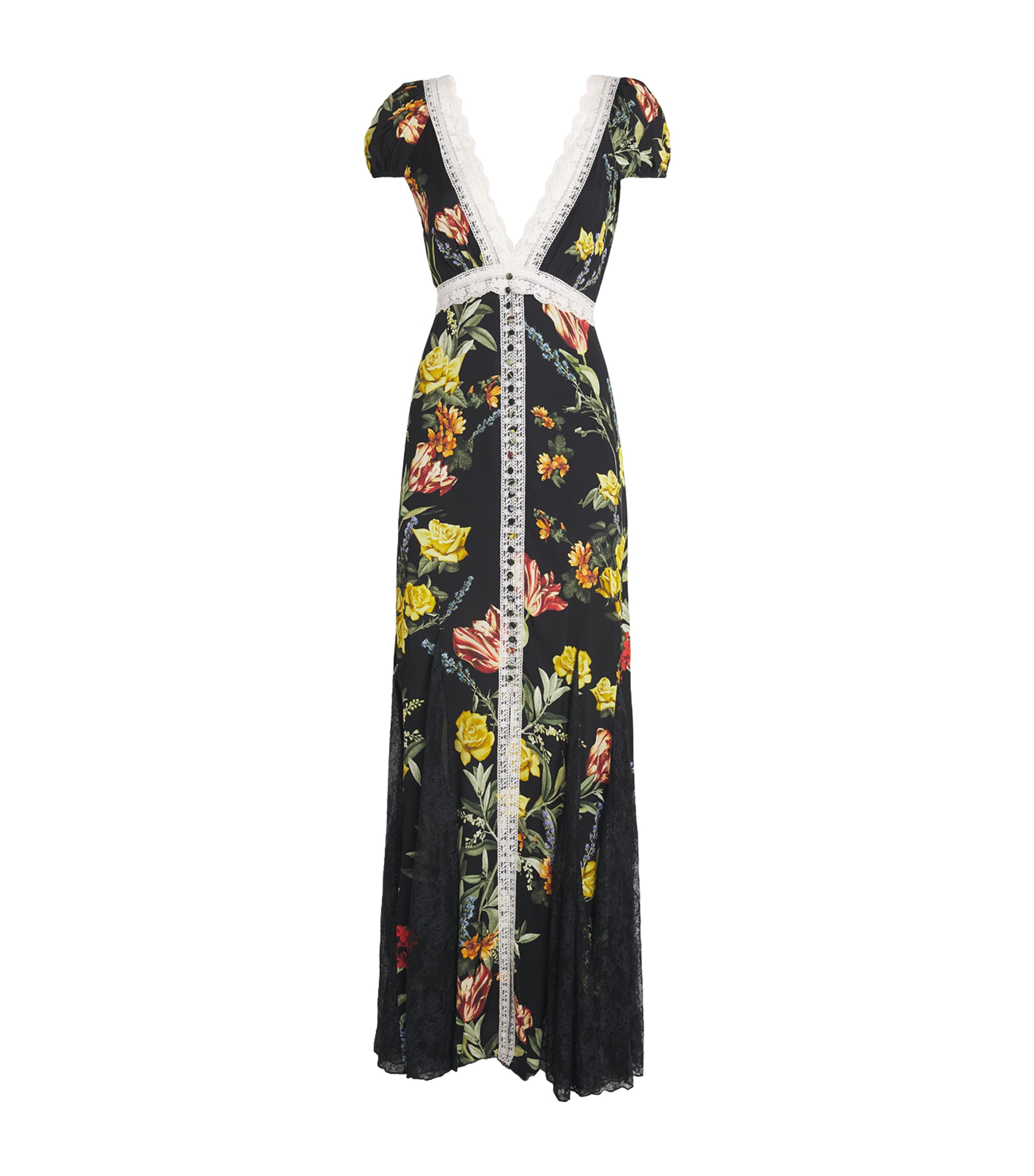 Alice And Olivia Alice+olivia Satin-lace Floral Rose Maxi Dress