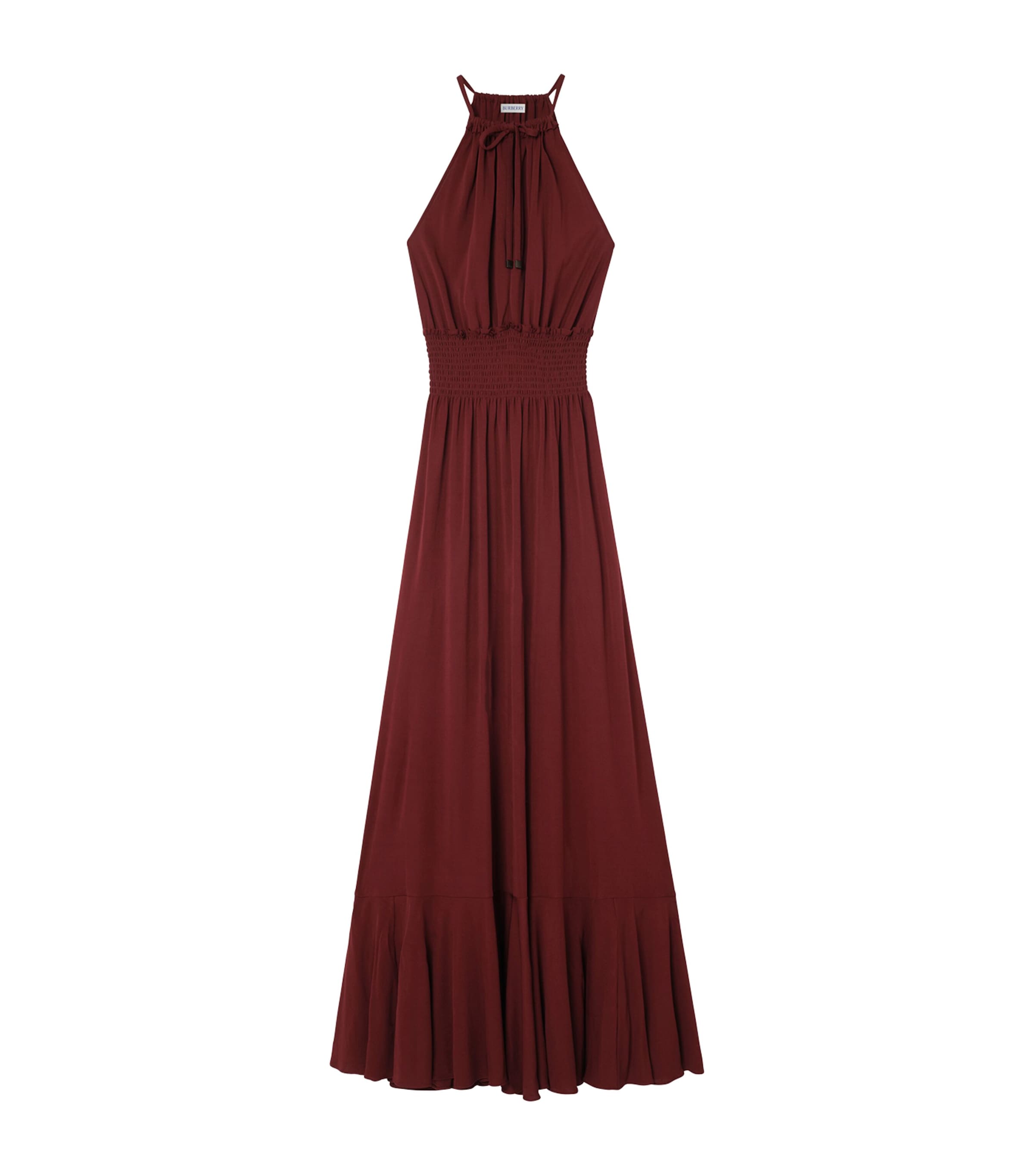 Burberry Womens Self-Tie Neckline Maxi Dress Ninebark Red Image 1