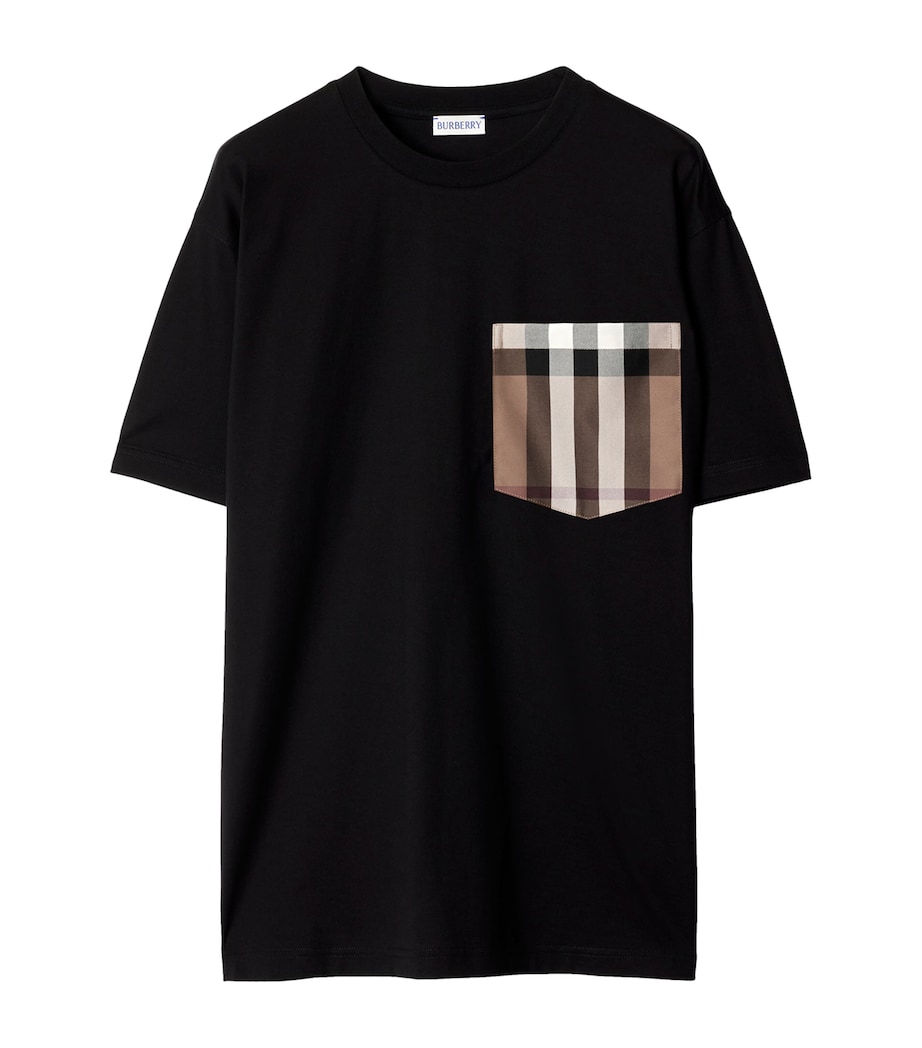 Cotton Check Pocket T-Shirt BLACK Image 1