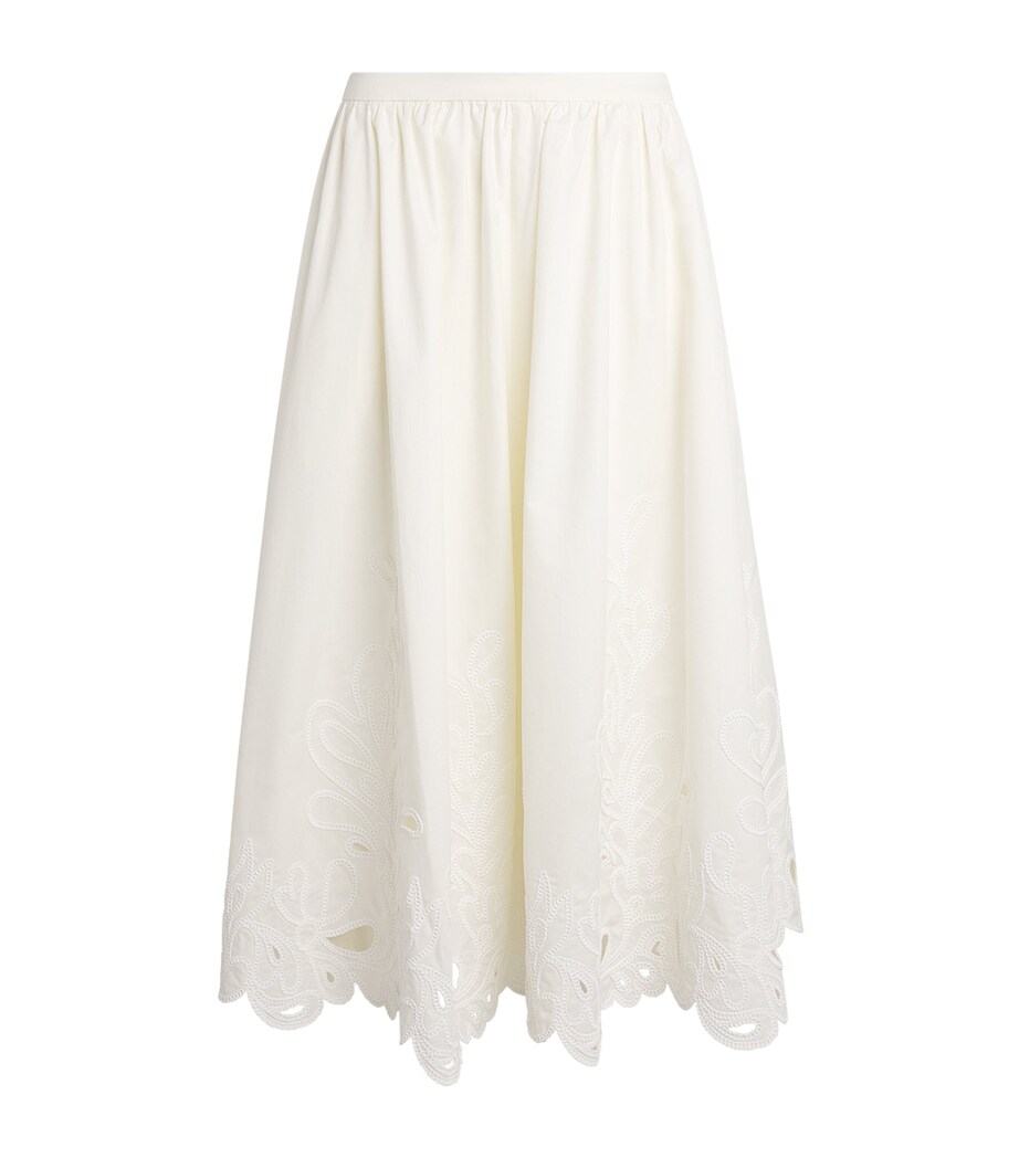 Cinq A Sept Womens Cotton Poplin Paisley Bloom Espe Midi Skirt Cream/white Image 1