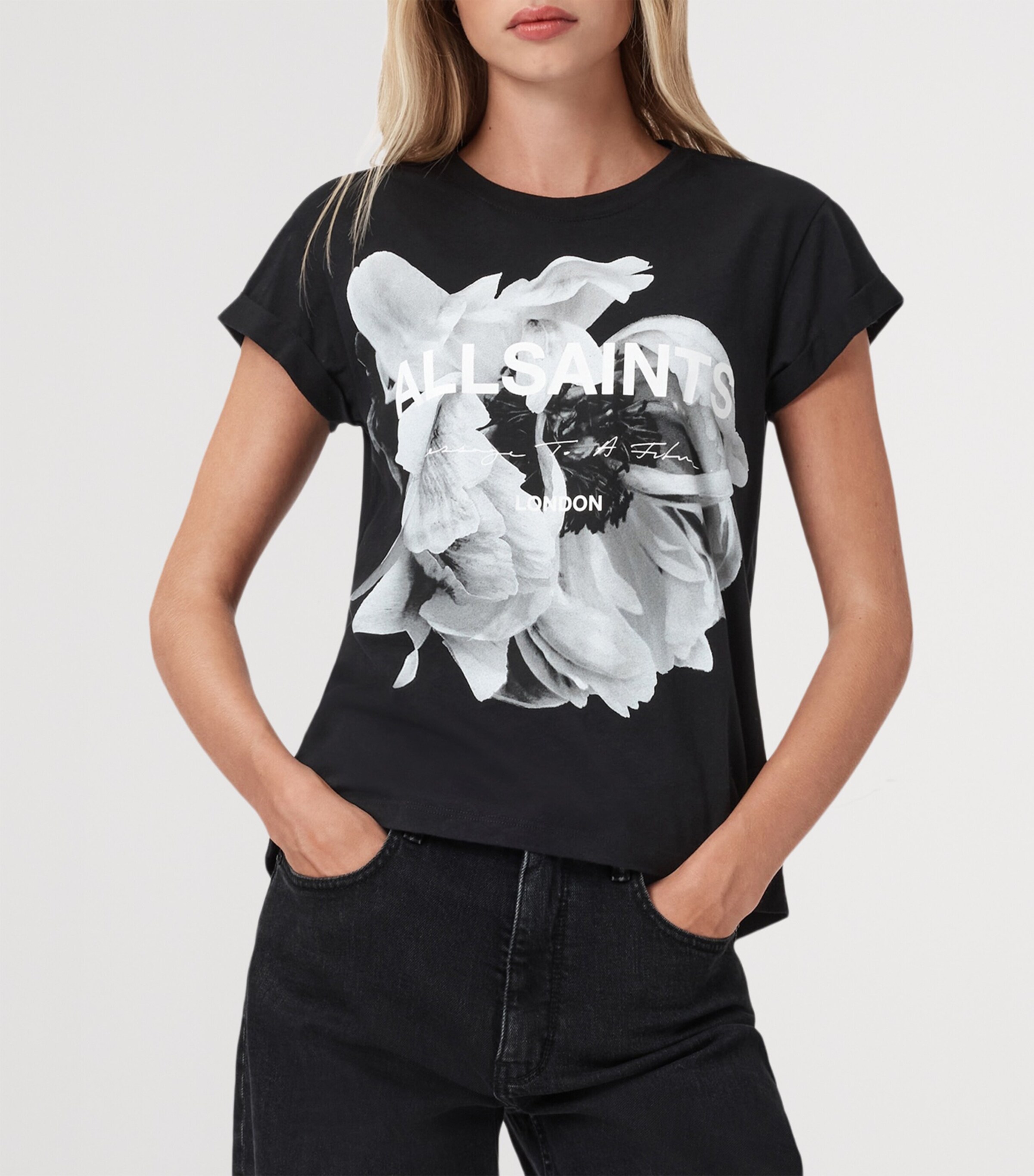 AllSaints Womens Organic Cotton Lena Anna T-Shirt Black Image 4