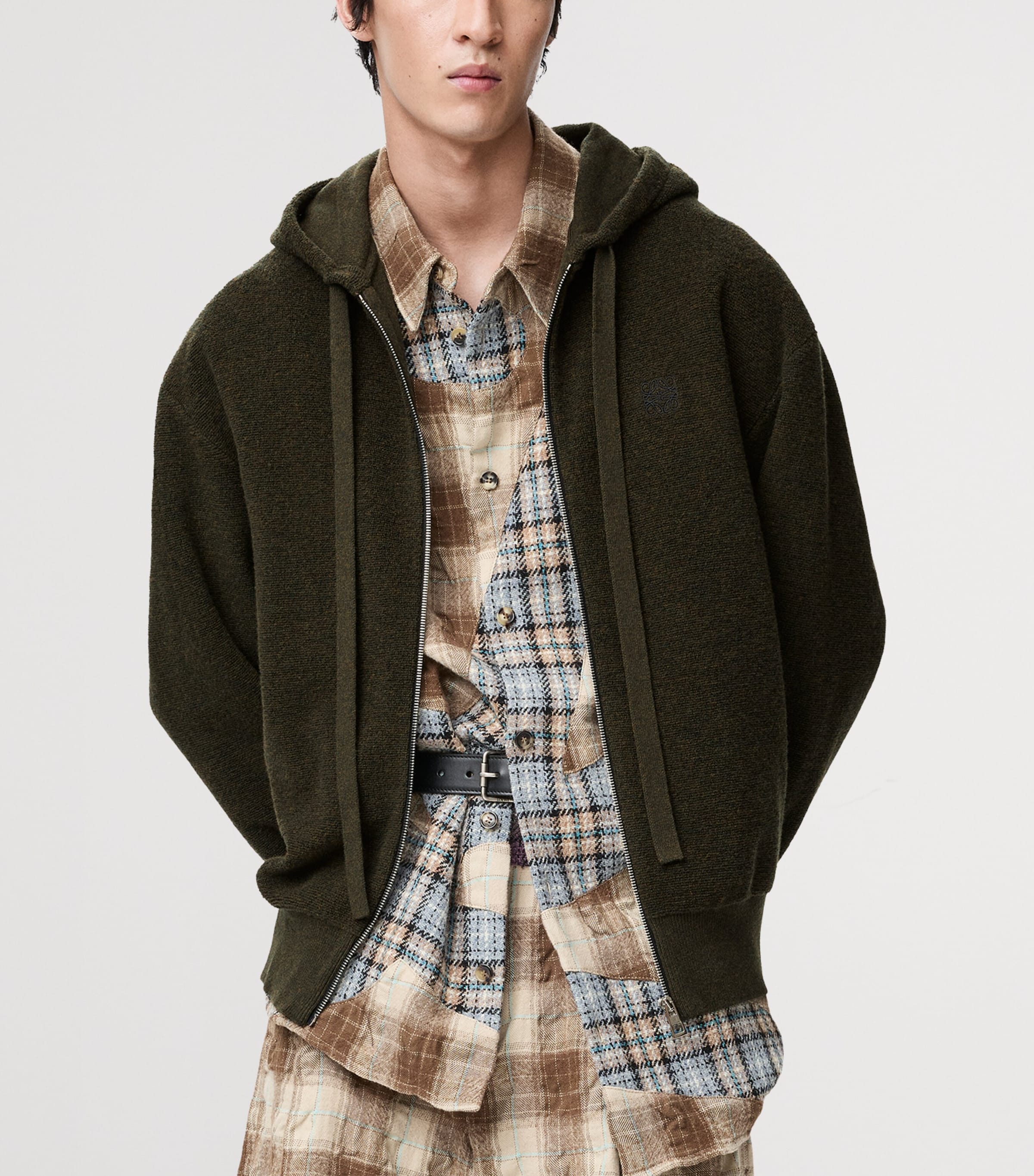 Wool-Blend Terry Anagram Hoodie KHAKI GREEN Image 3