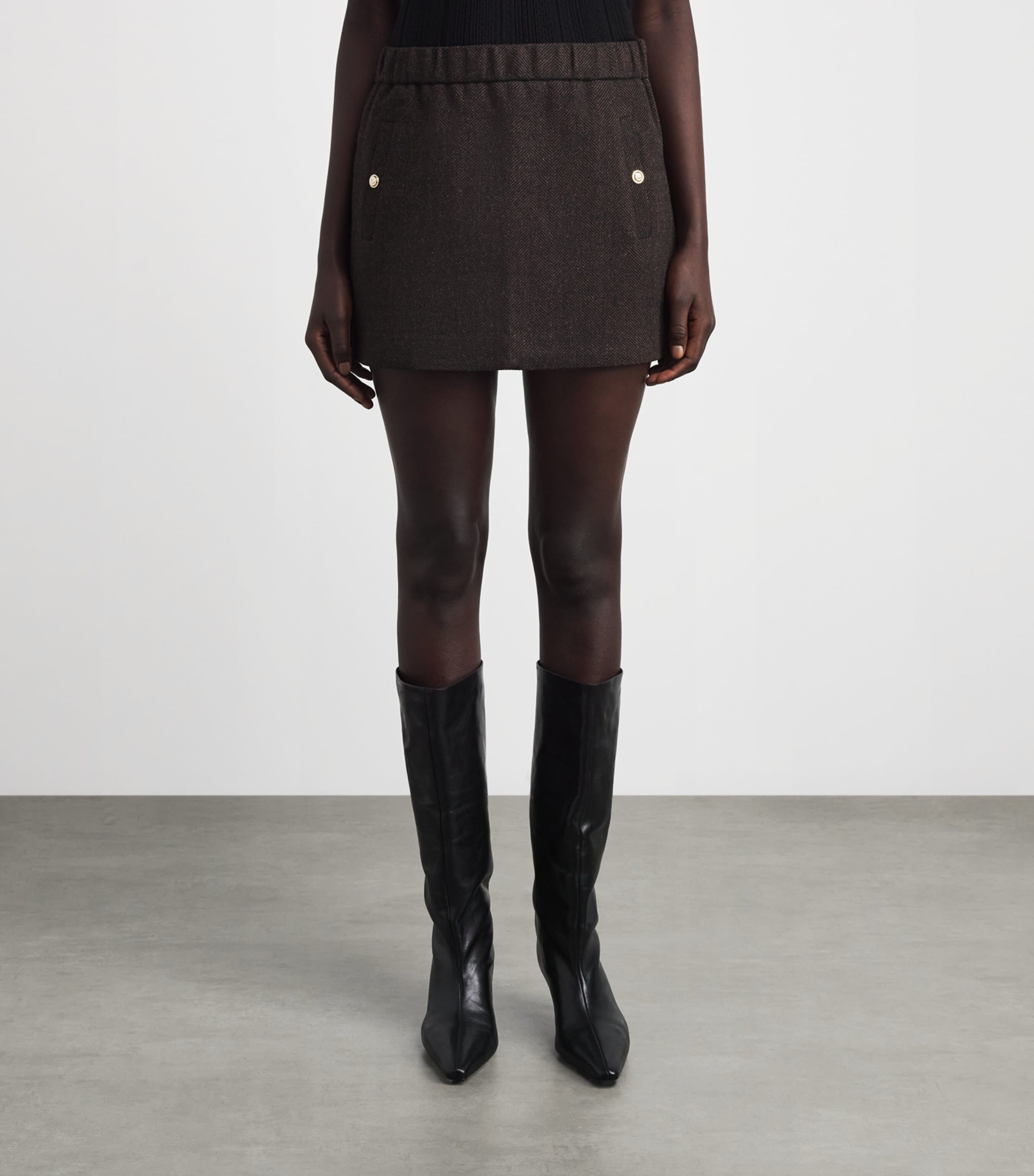 Maje Womens Wool-Blend Mini Skirt Dark Brown Image 4