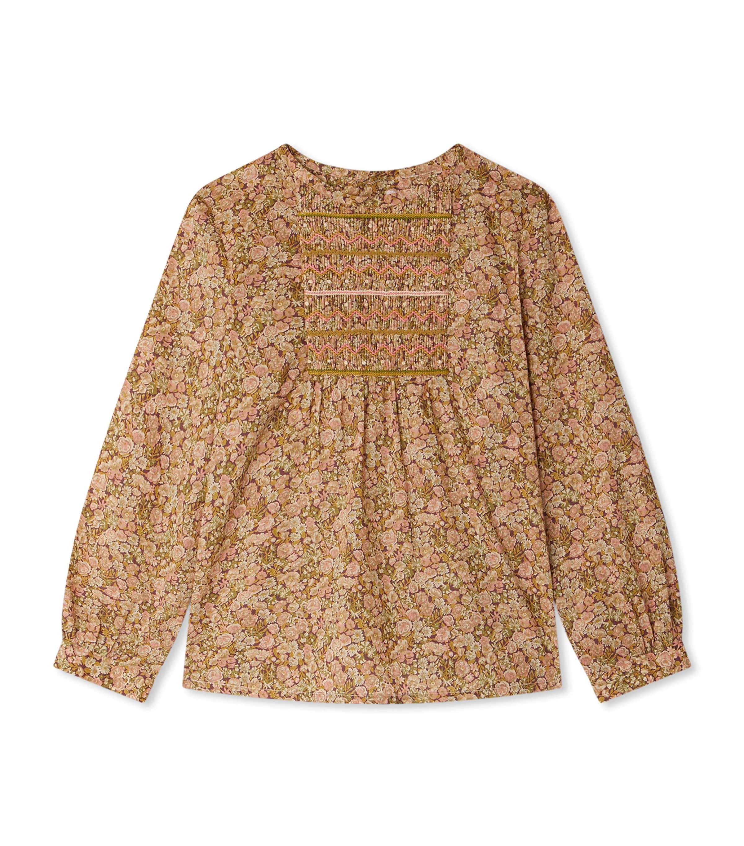 Bonpoint Gesmokte Bluse Mit Blumen-print In Brown