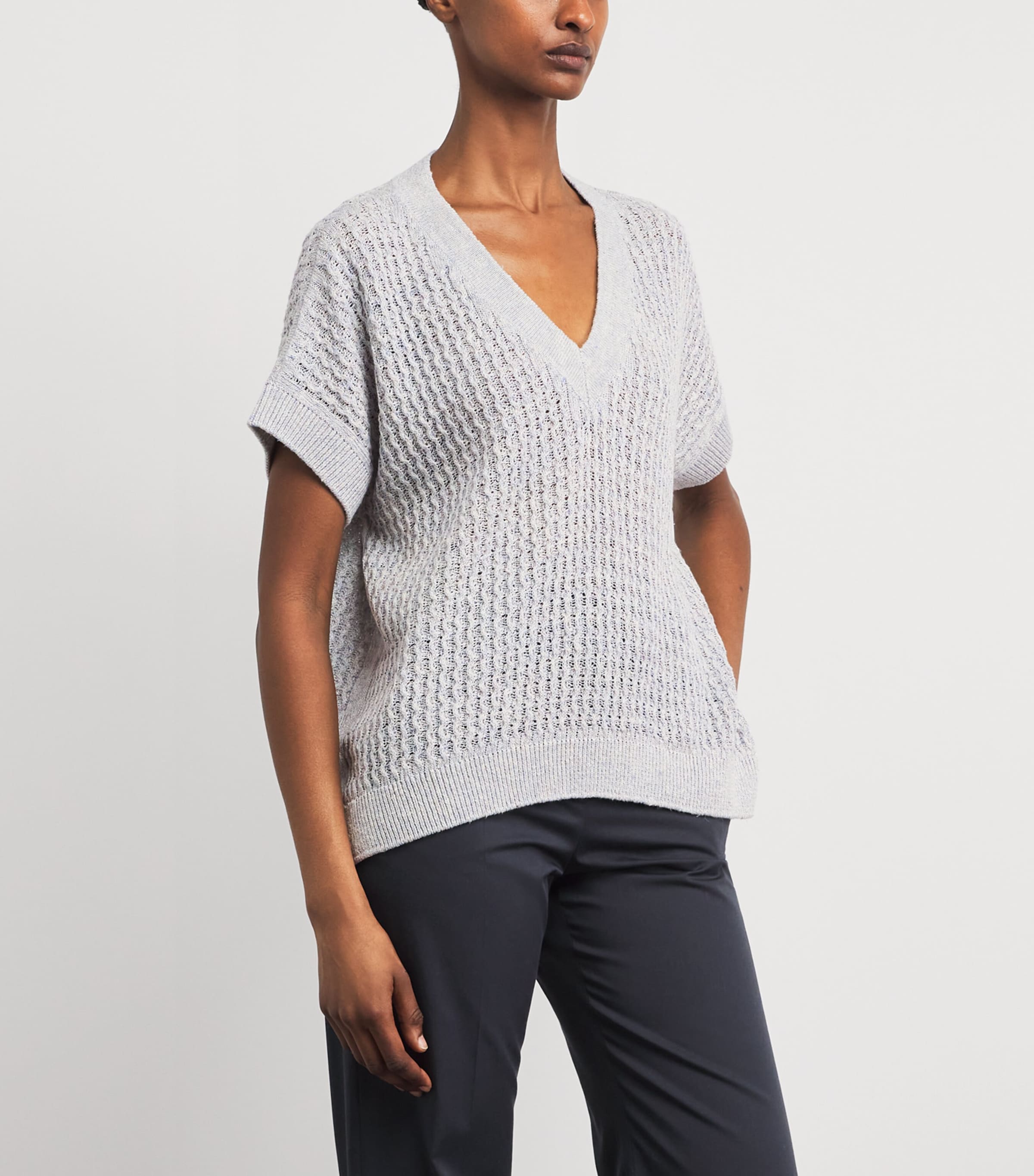 Eleventy Womens Cotton-Silk Short-Sleeve Sweater Nuvola Image 4