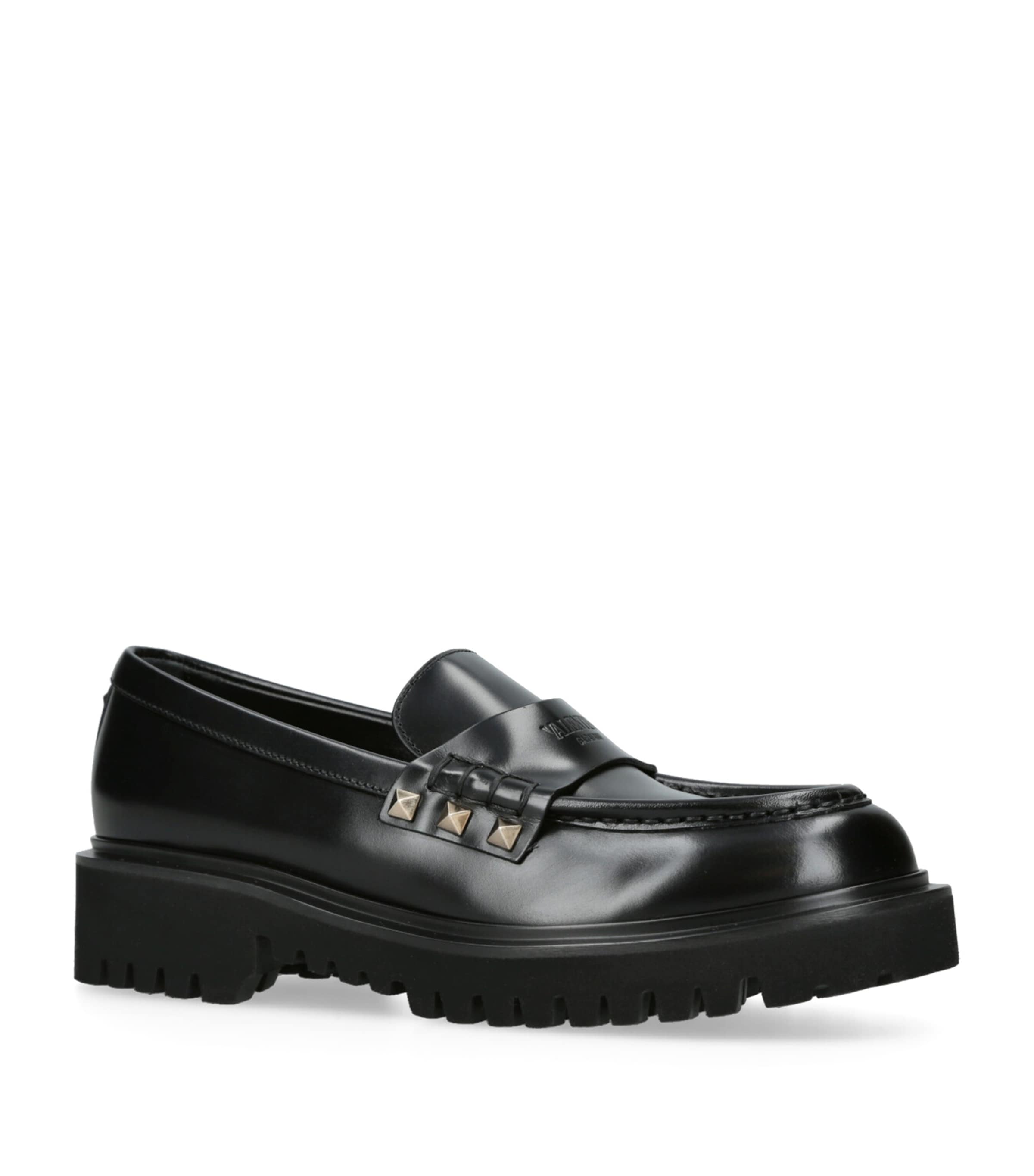 【関税&送料込】Valentino Garavani Brown Leather Vlogo Shopp Valentino Garavani Leather Rockstud Loafers 50 | Harrods US
