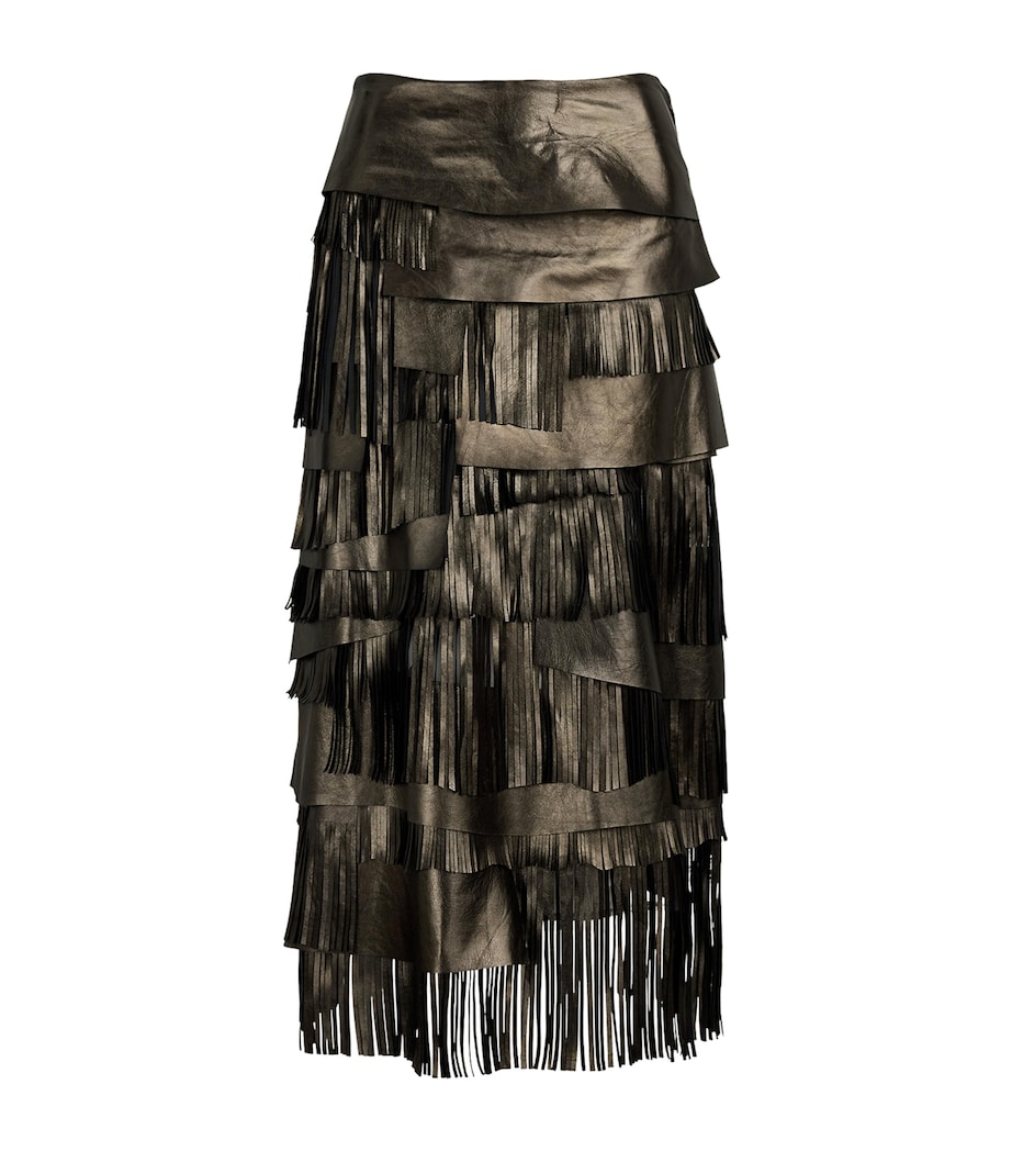 Ralph Lauren Collection Womens Leather Fringe Belinda Skirt Bronze Image 1