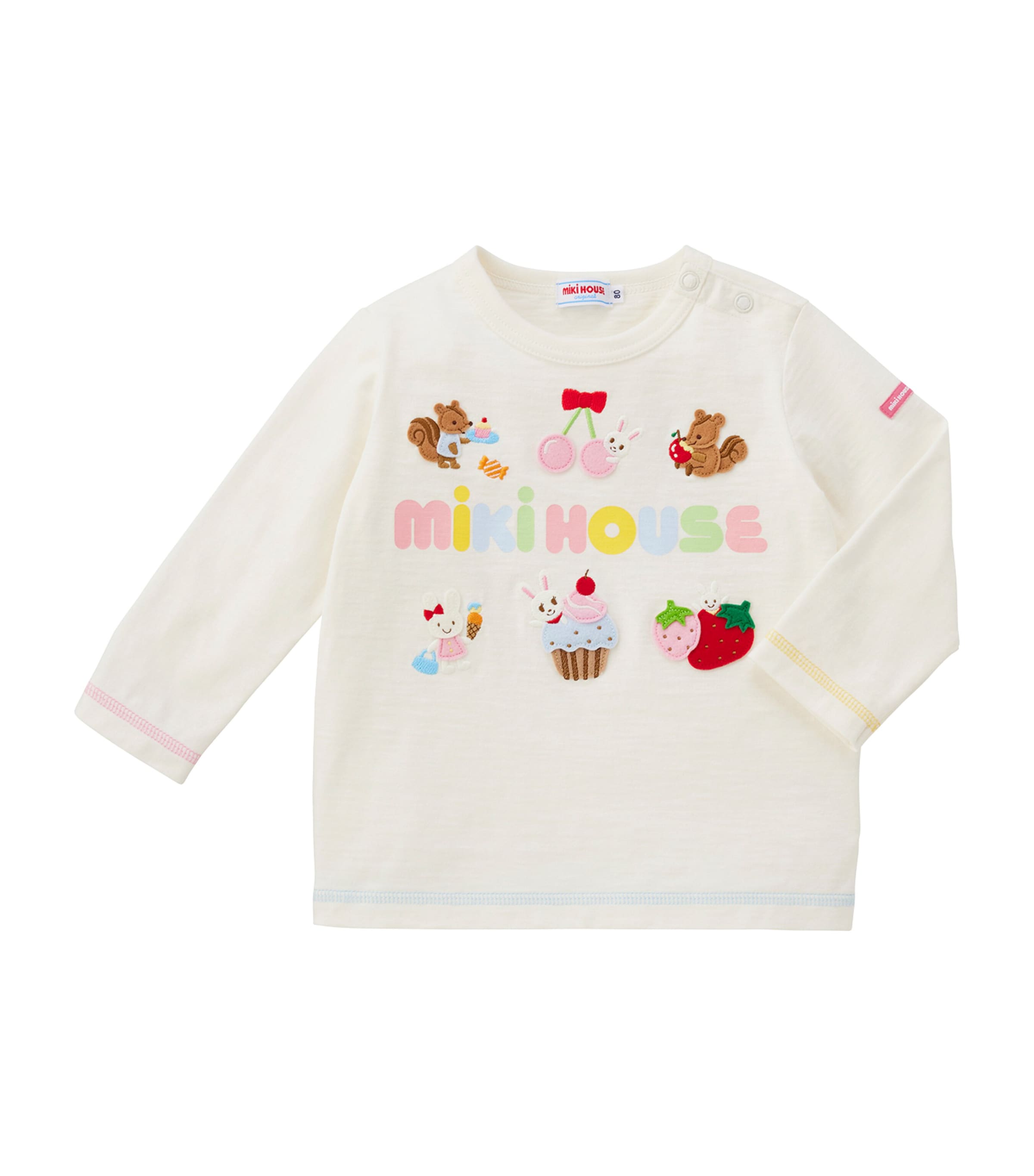 Miki House Kids' Sweet-appliqué T-shirt In White