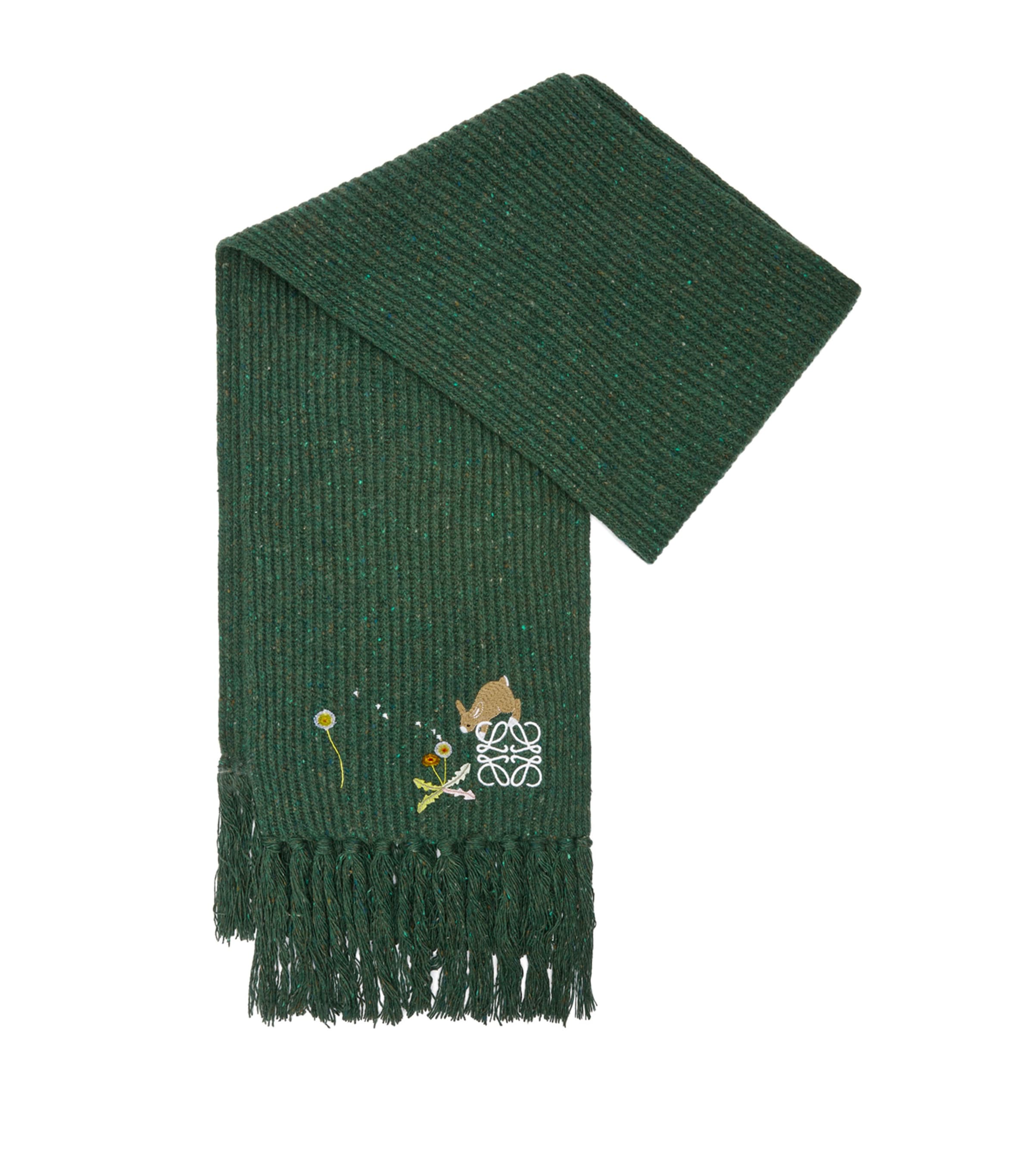 LOEWE Green x Suna Fujita Wool-Blend Embroidered Scarf | Harrods UK