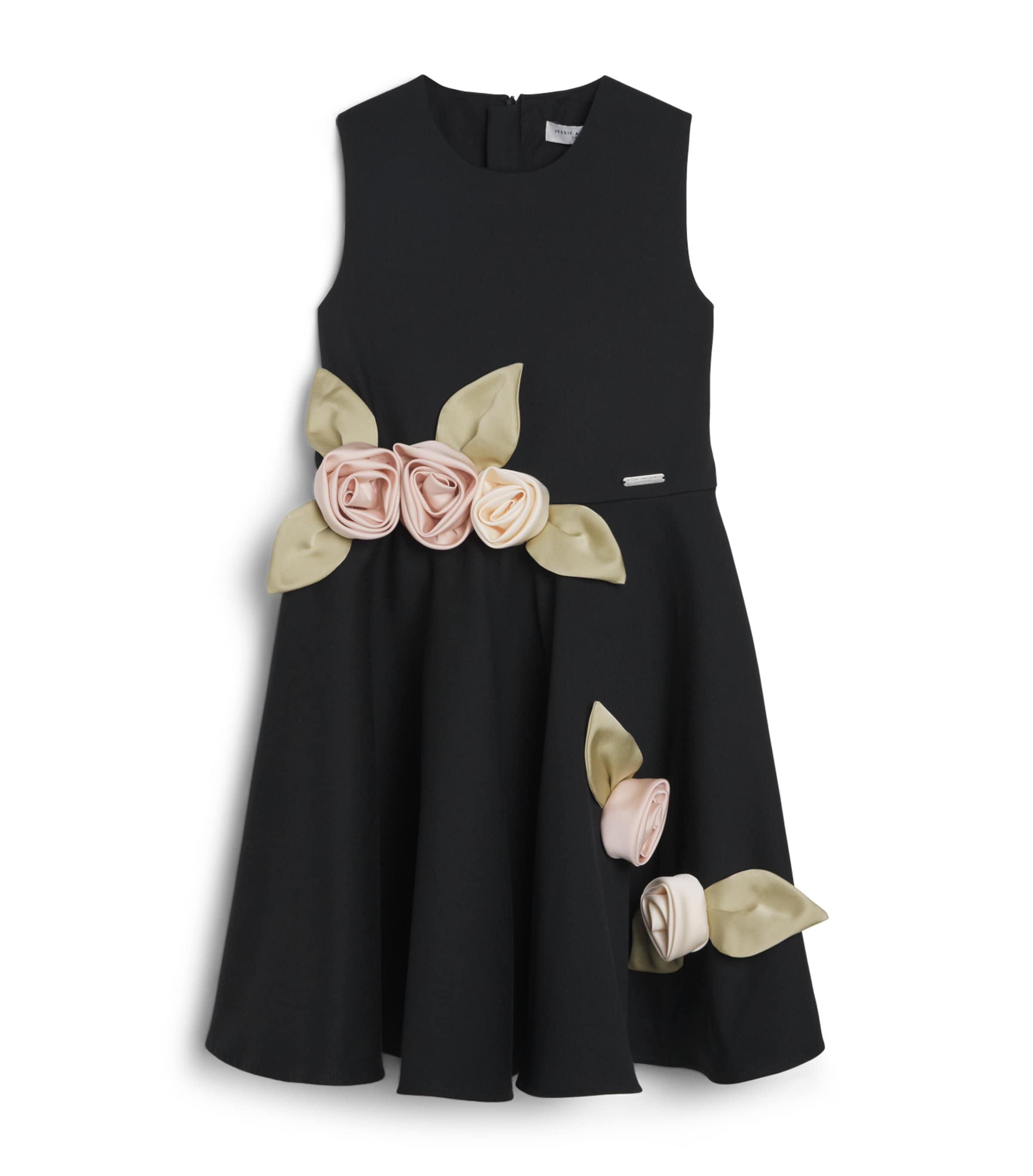 JESSIE AND JAMES Satin Floral Appliqué Midsommer Dress (10-14 Years) Image 1