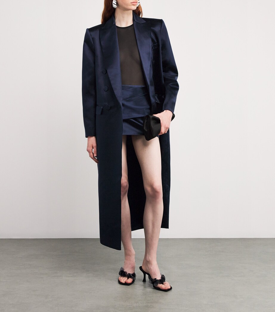 Alex Perry Womens Cotton-Silk Satin Double-Breasted Coat Navy Image 2