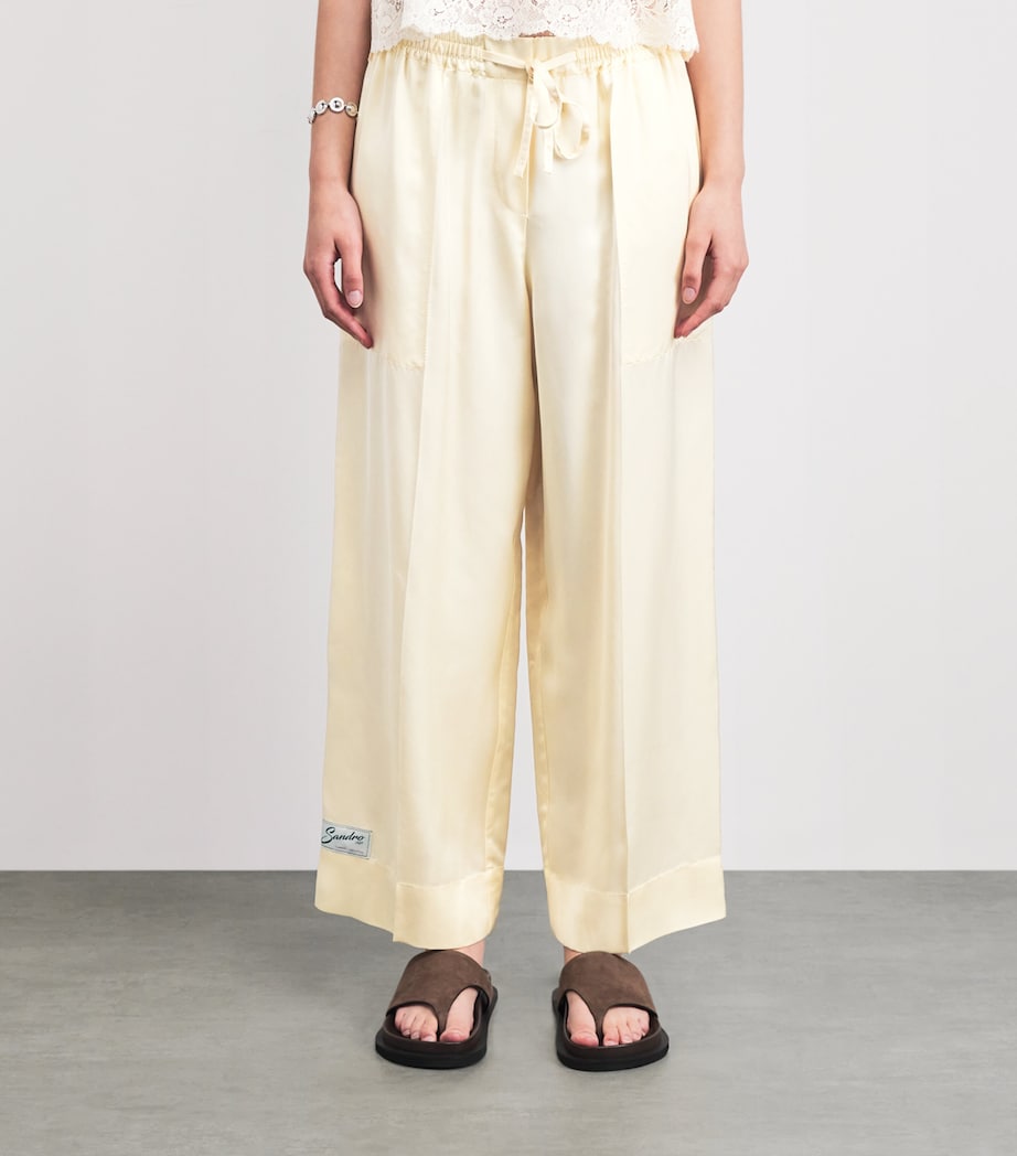Sandro Paris Womens Satin Wide-Leg Trousers Light Yellow Image 4