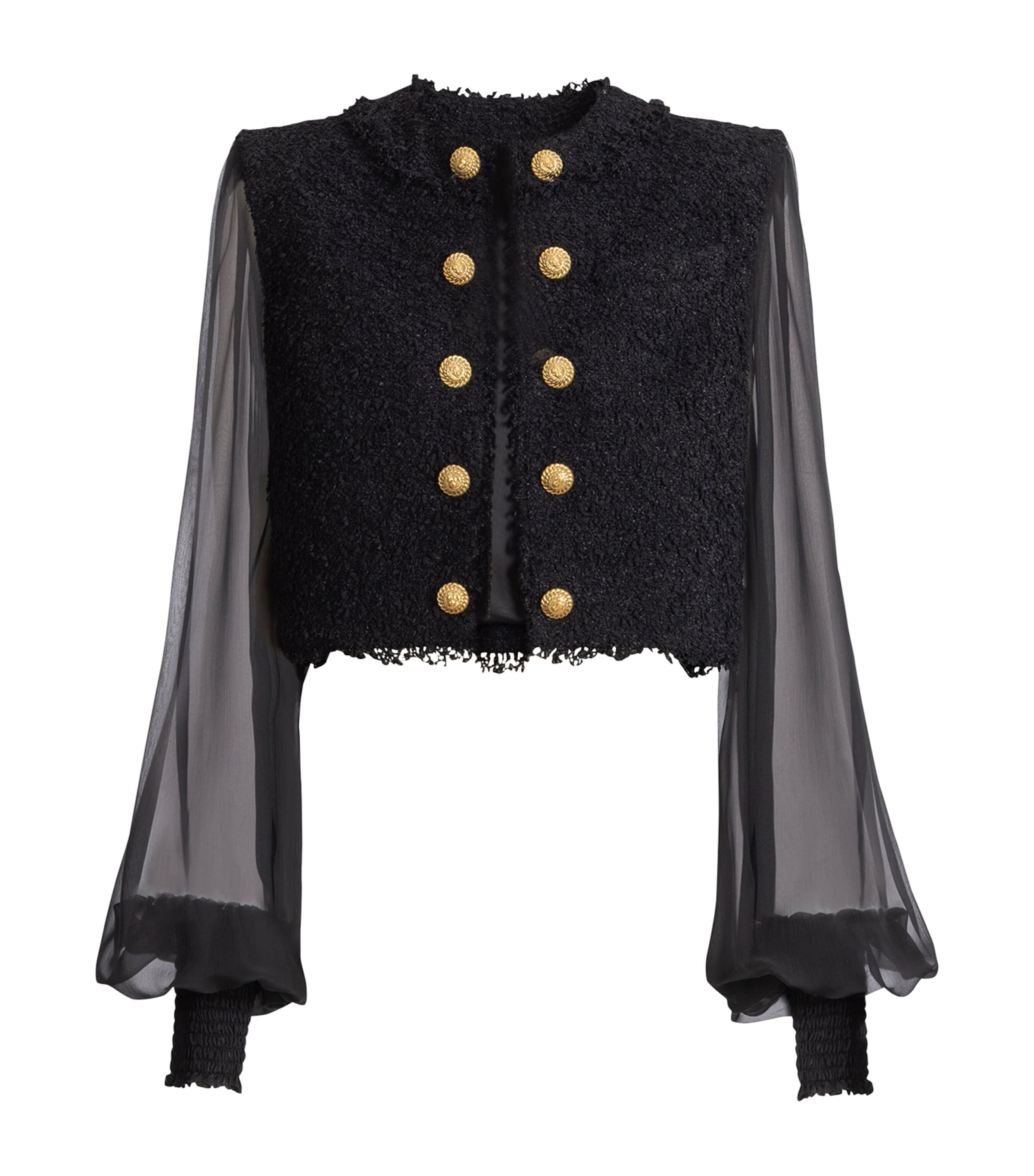 Balmain Womens Tweed Muslin-Sleeve Blouse Eap Noir/noir Image 1