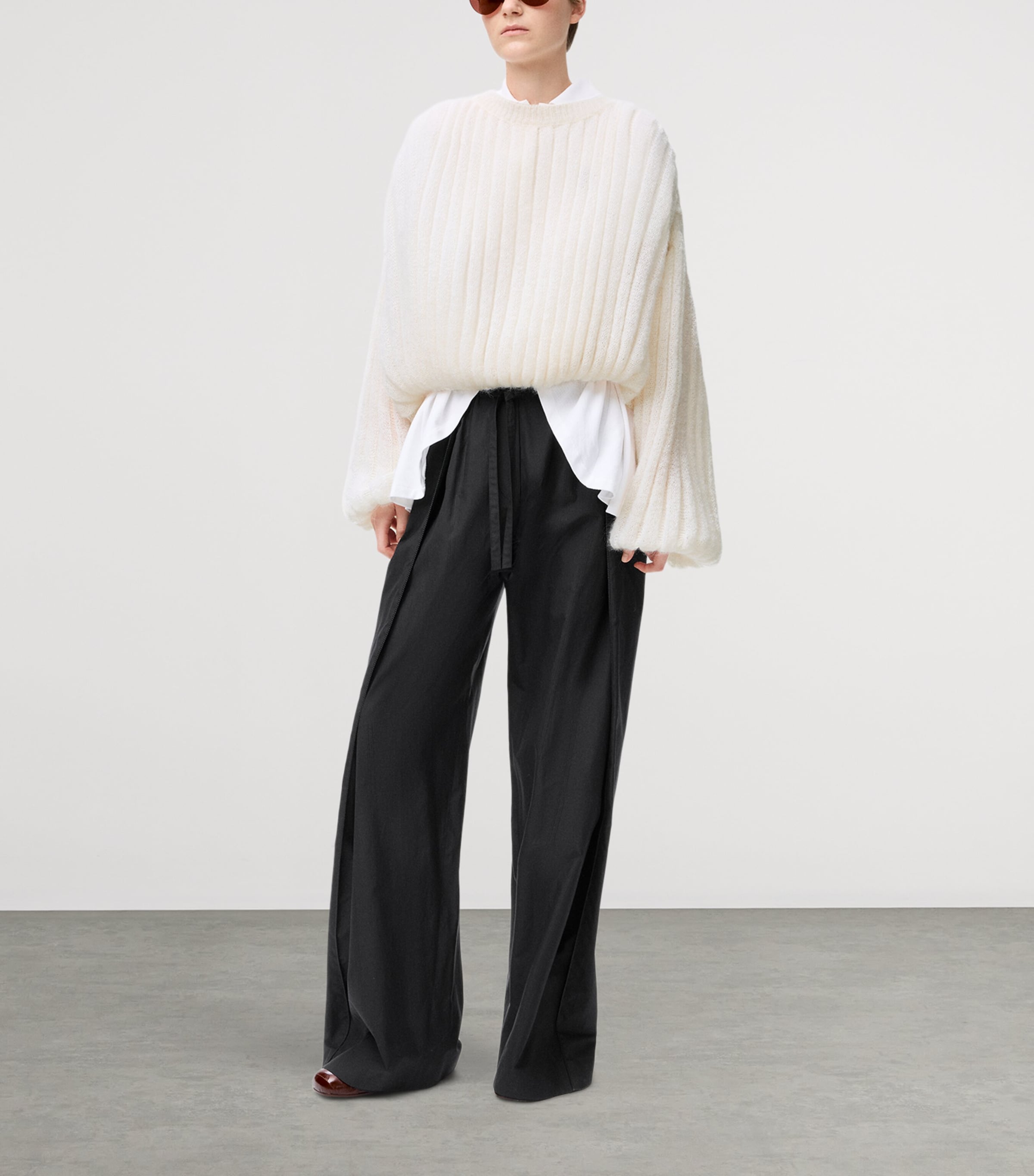 Ribbed Balloon Sweater WHITE Image 2