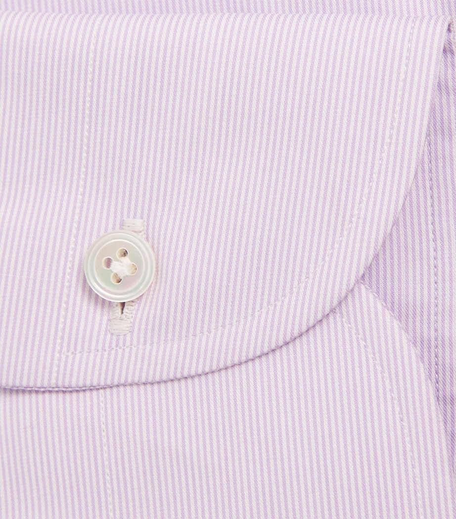 100HANDS Mens Cotton Fine Stripe Shirt Lavender Image 6