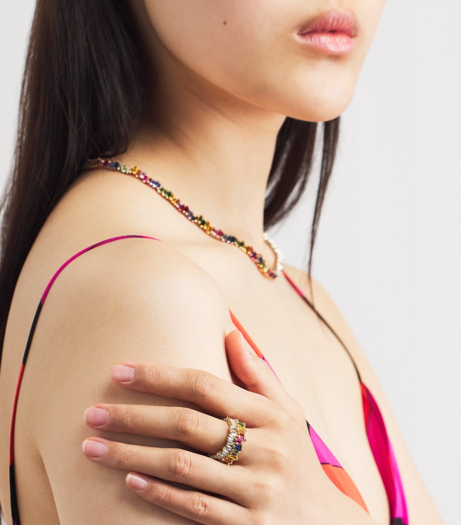 Suzanne Kalan Yellow Gold, Diamond and Rainbow Sapphire Double Stack Eternity Ring Yg/rs Image 4