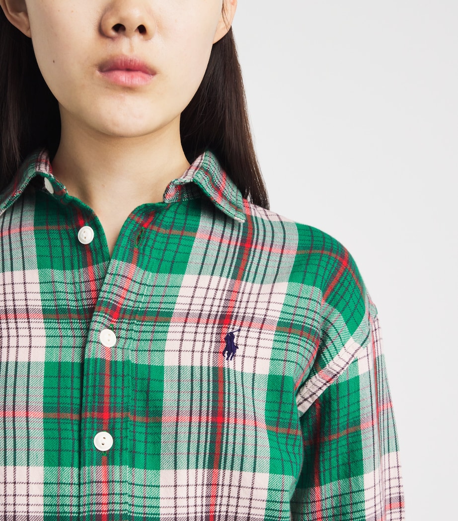 Polo Ralph Lauren Womens Cotton Check Shirt Green Crm Mlti Image 3