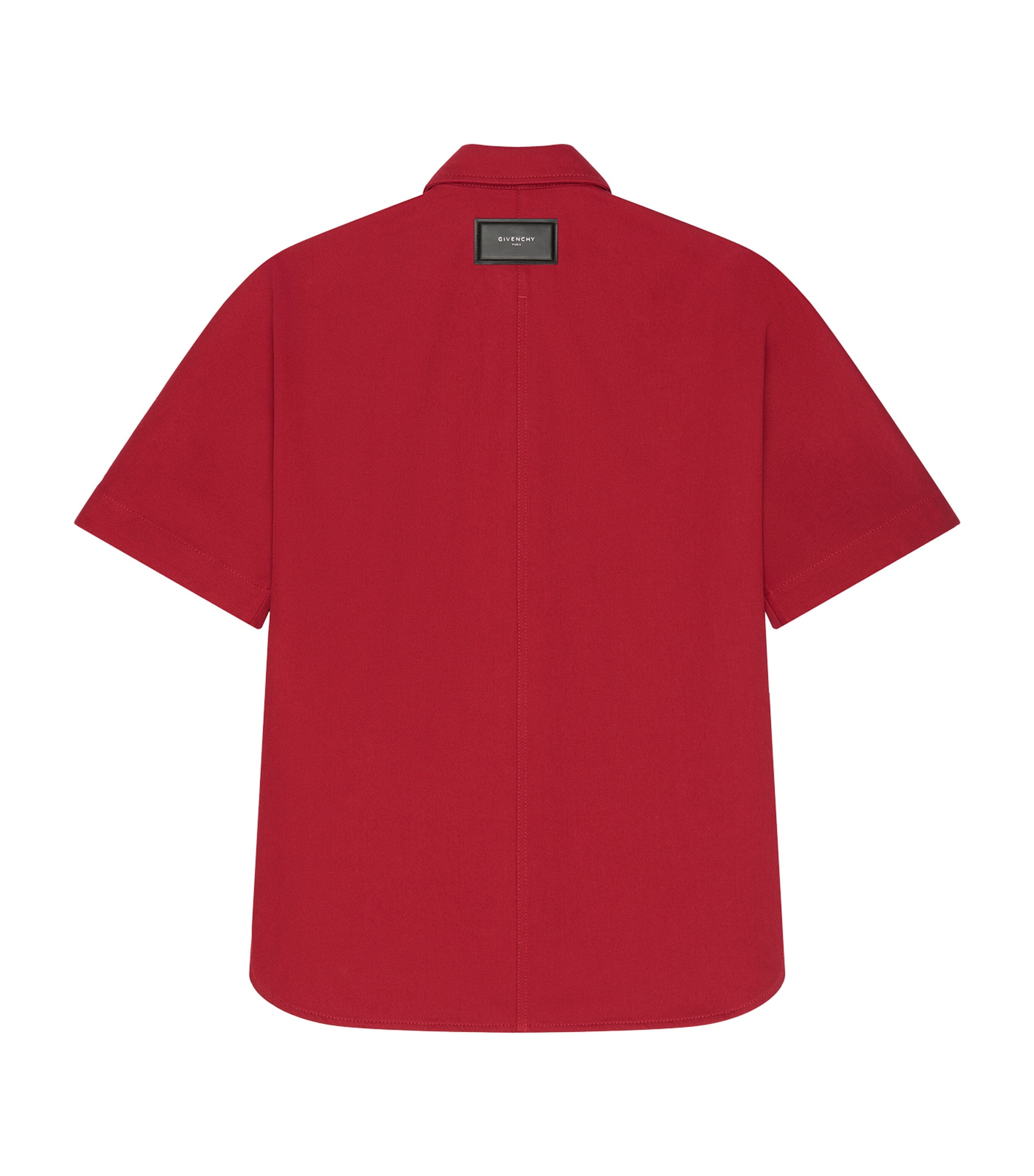 Leather-Detail Short-Sleeve Denim Shirt DARK RED Image 2