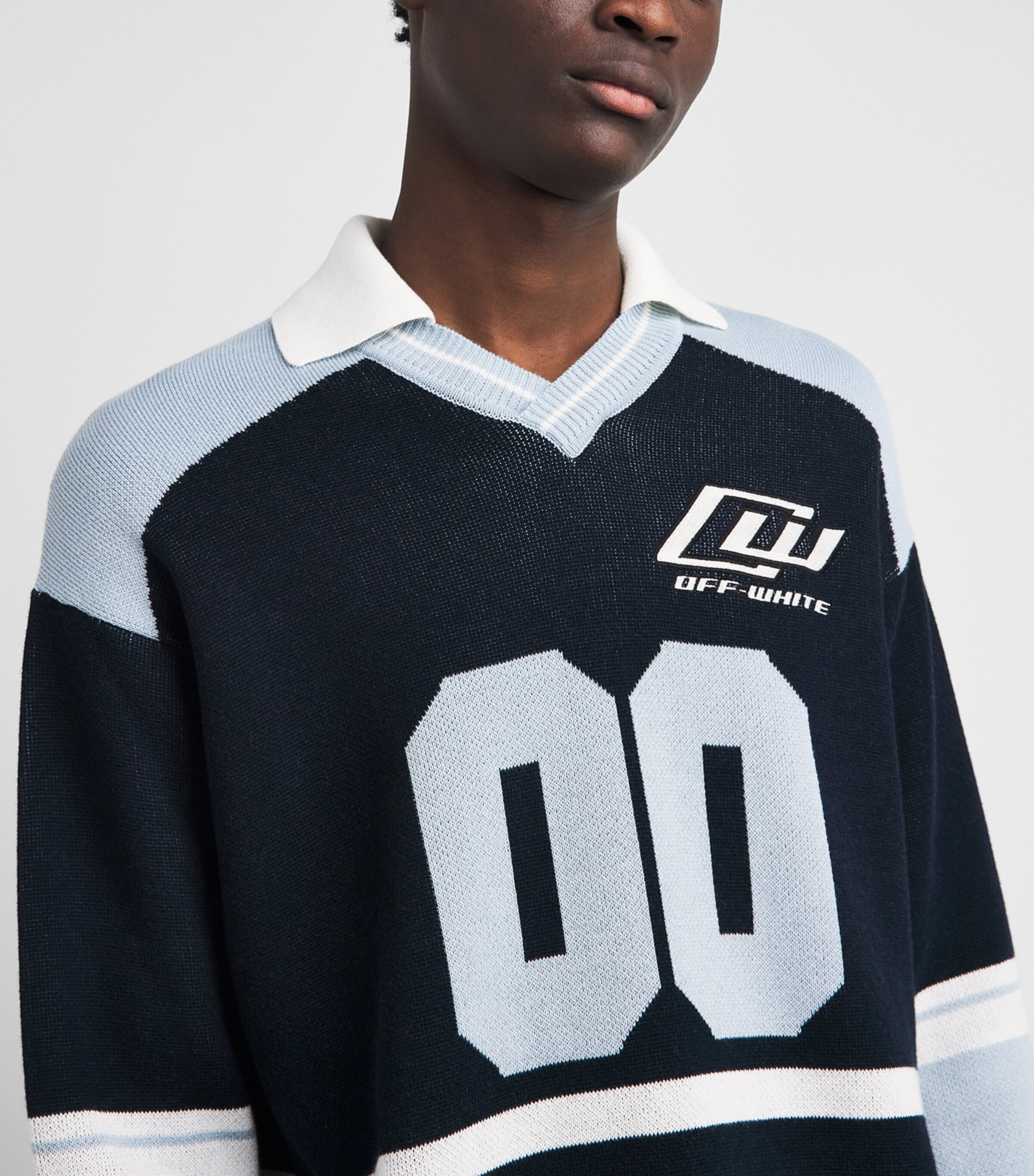 Off-White Cotton Oversized Polo Sweater Black Image 3