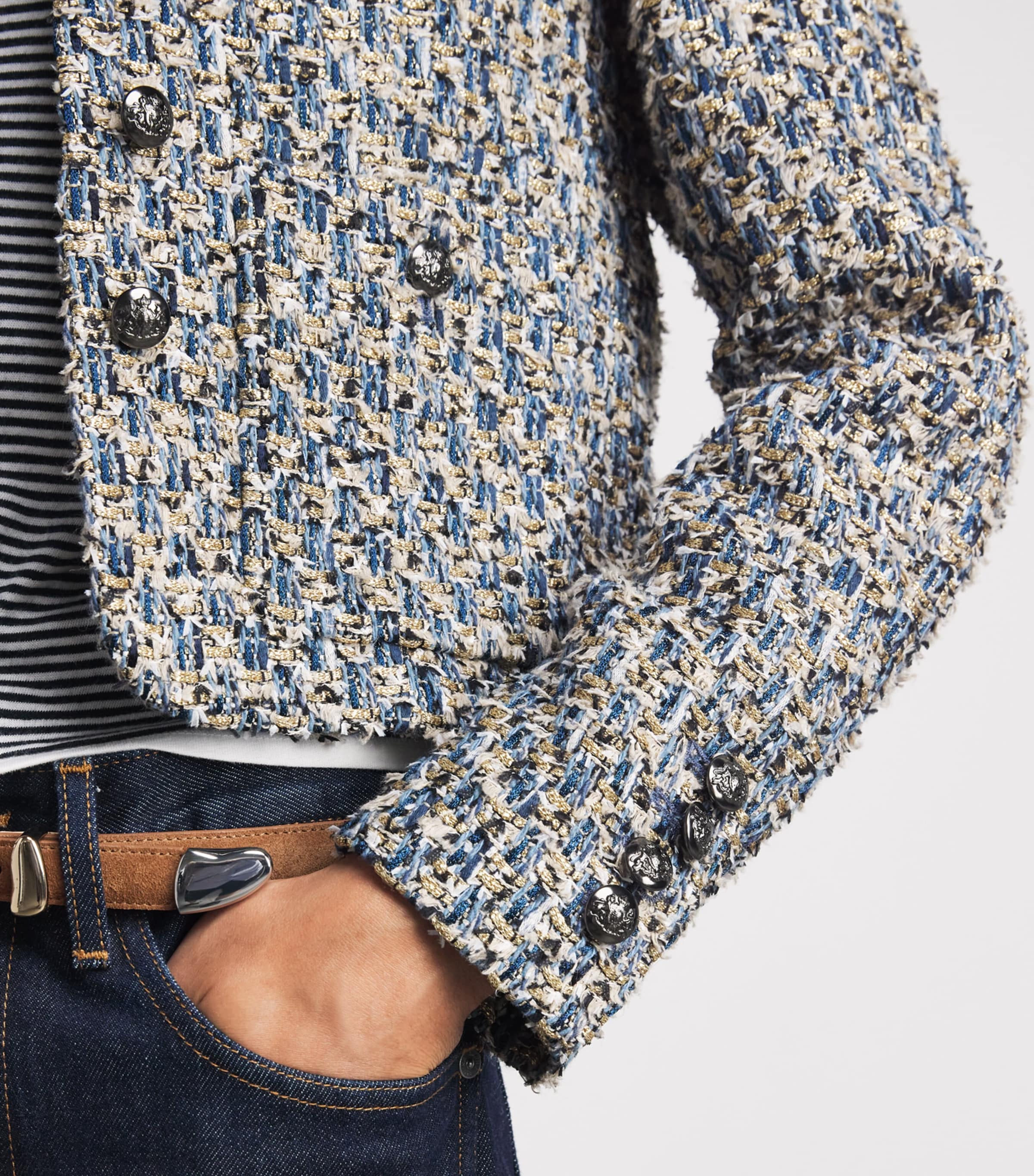 ME+EM Womens Tweed Cropped Jacket Blue Multi Image 3