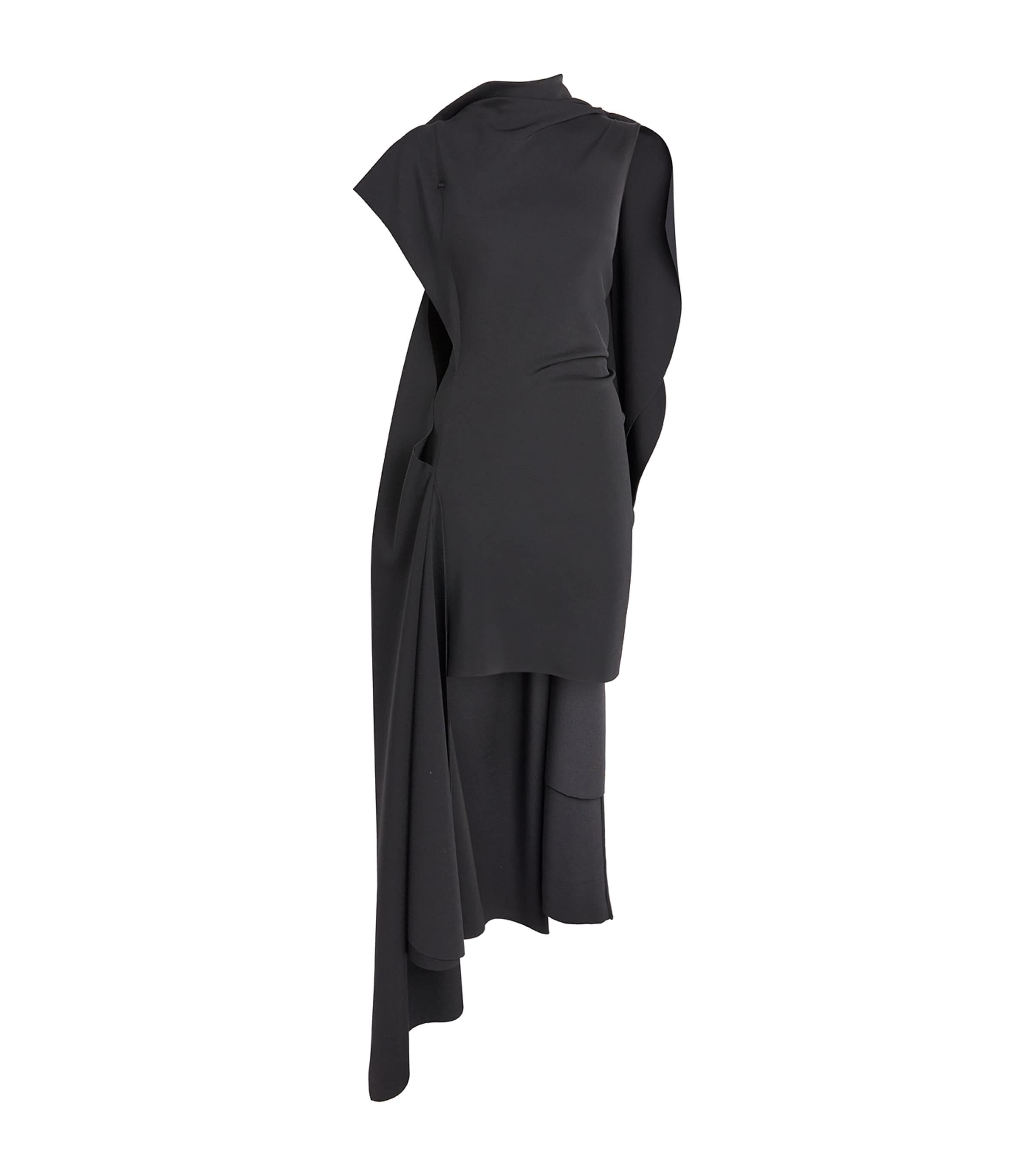 LOEWE Womens High-Neck Cape-Detail Dress Black Image 1
