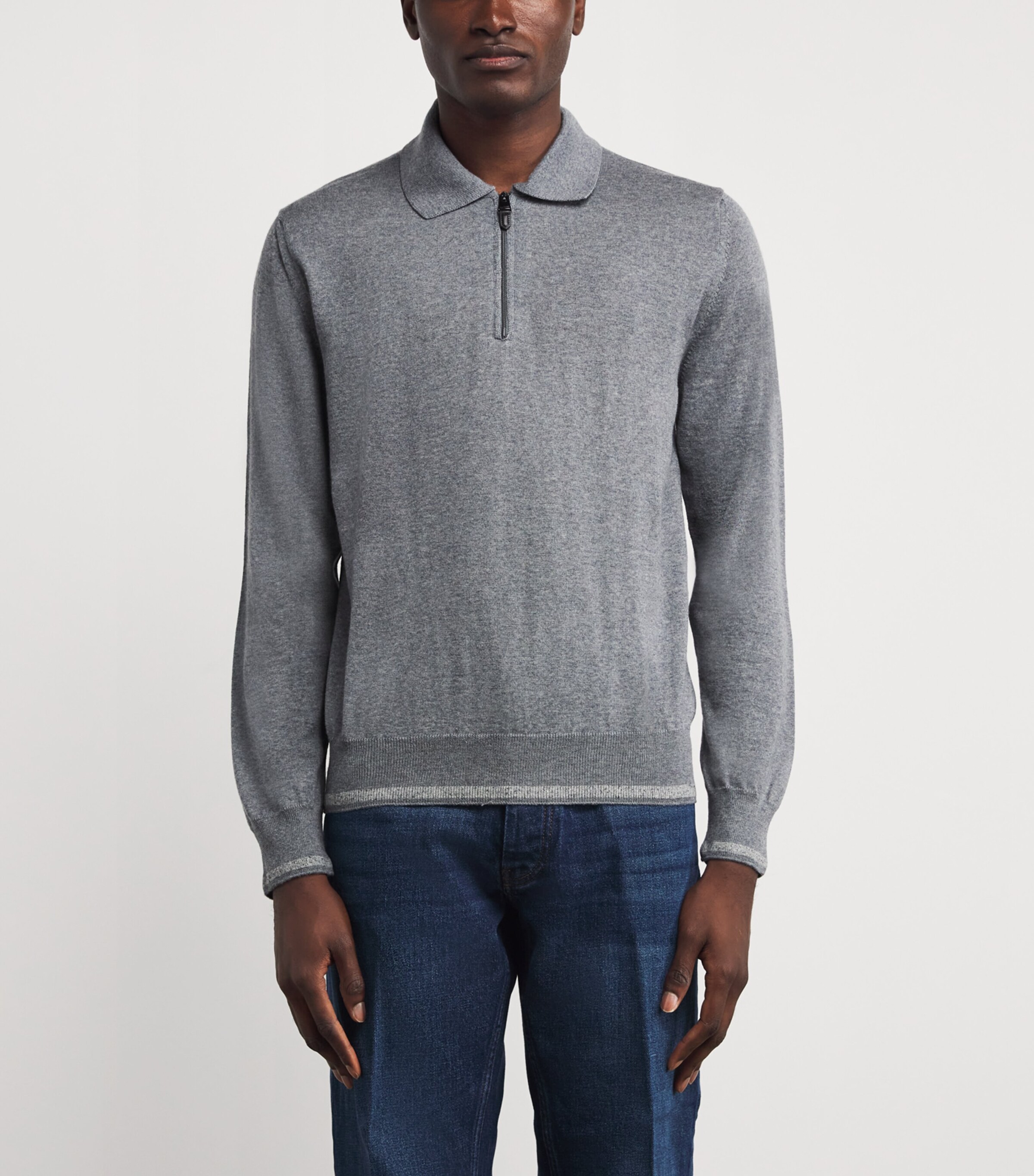 Canali Mens Wool-Blend Zip-Up Polo Shirt Image 3