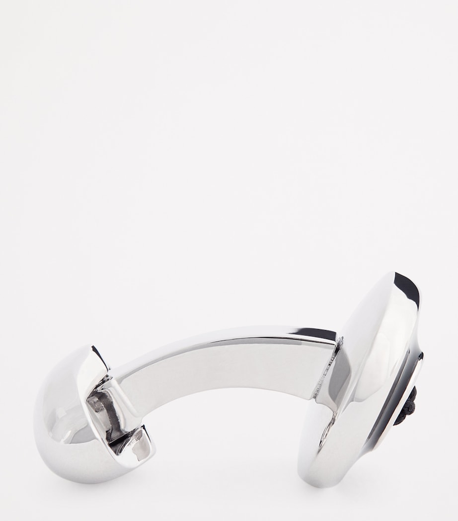 Rhodium-Plated Enamel Button Cufflinks BLACK Image 4