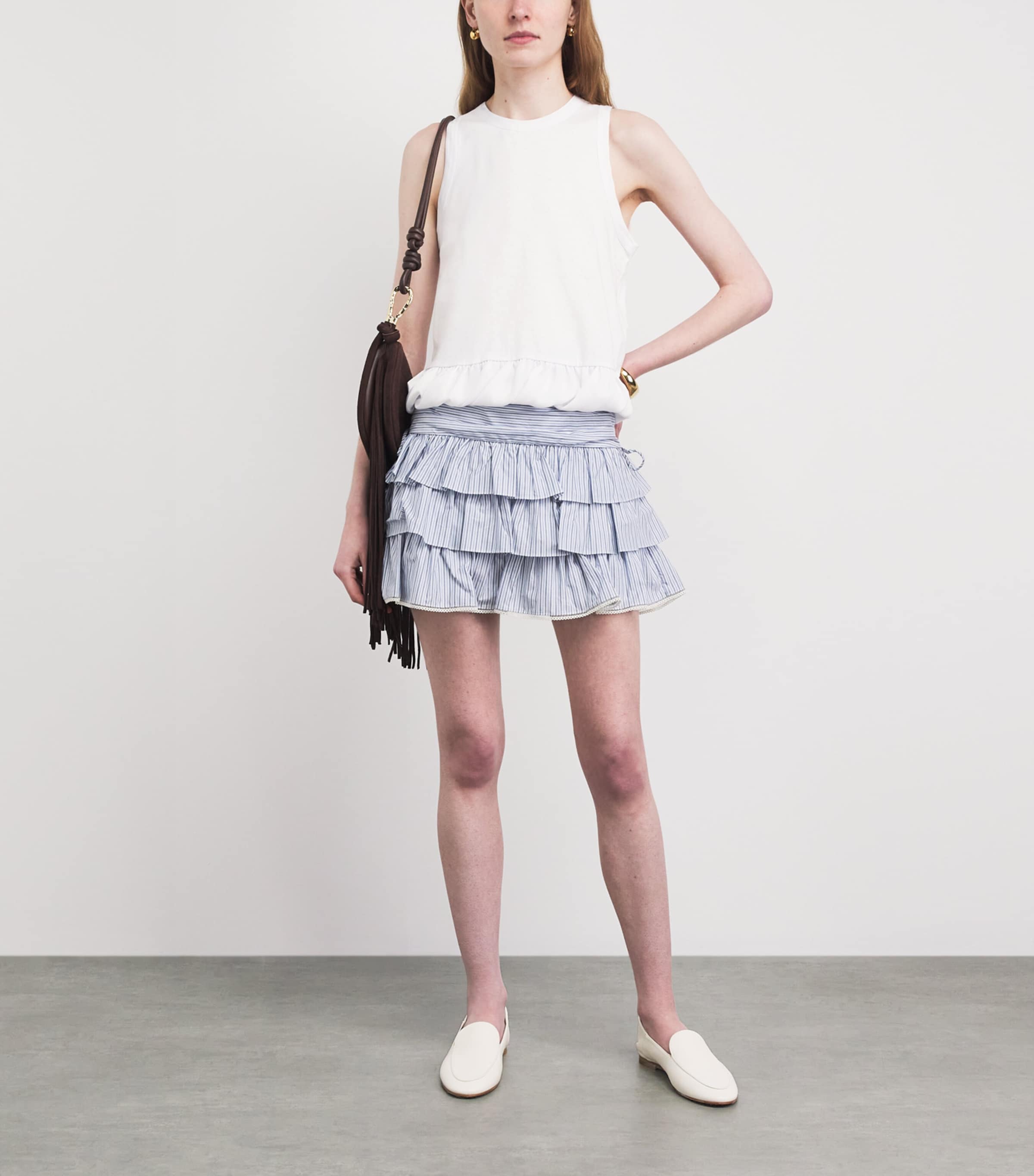 Sandro Paris Womens Cotton Ruffle Sleeveless Top White Image 2