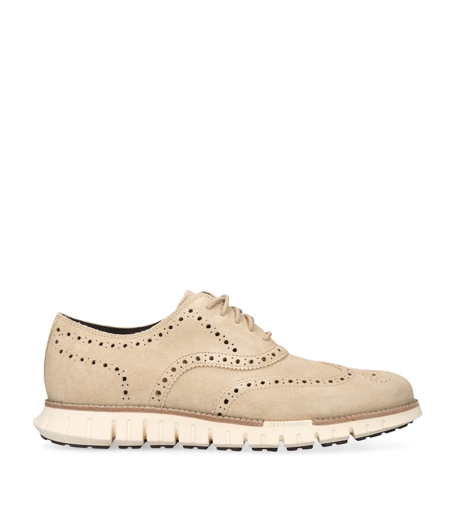 Cole Haan Suede ZERØGRAND Remastered Wingtip Oxford Shoes Beige Image 1