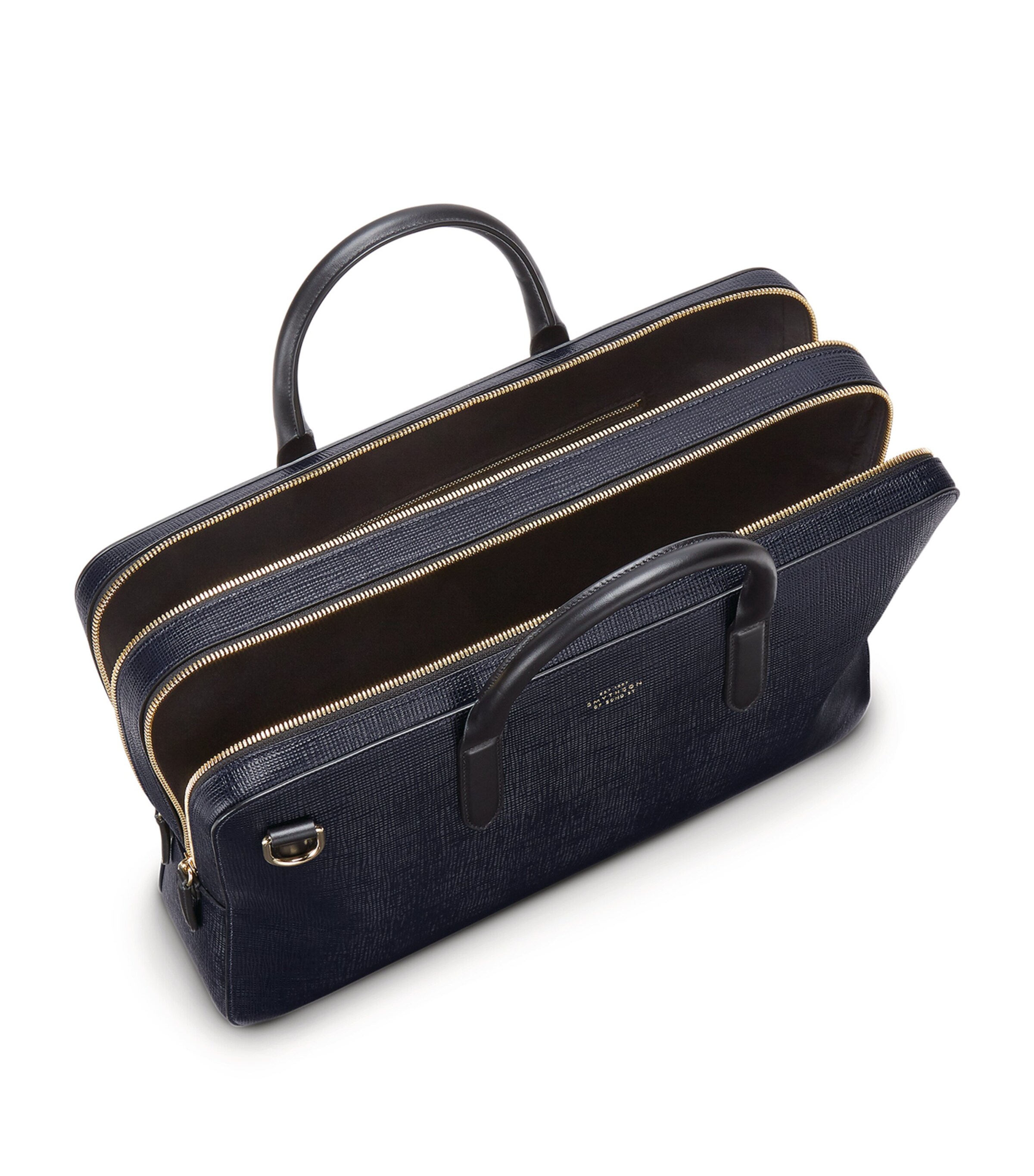 Leather Panama Briefcase NAVY Image 3