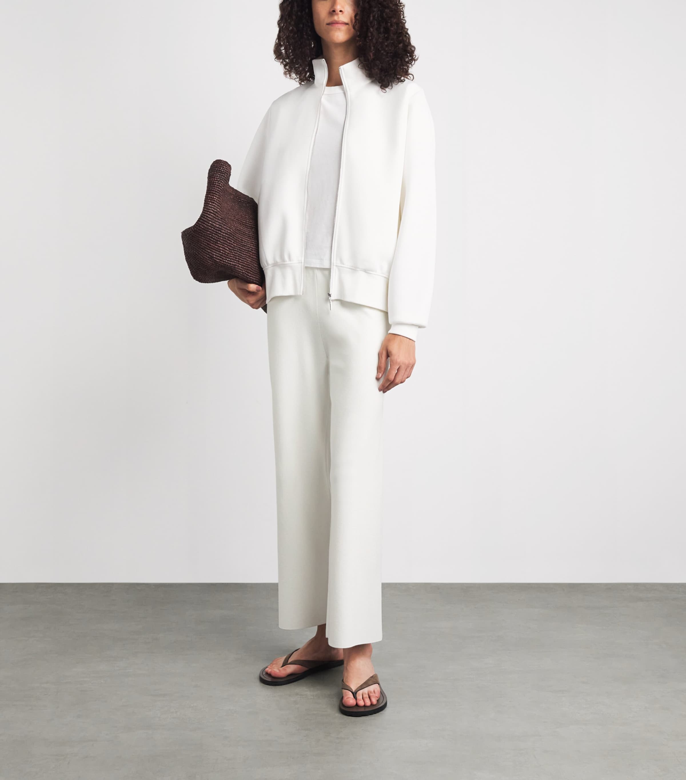 MM Womens Knitted Wide-Leg Trousers White Image 2